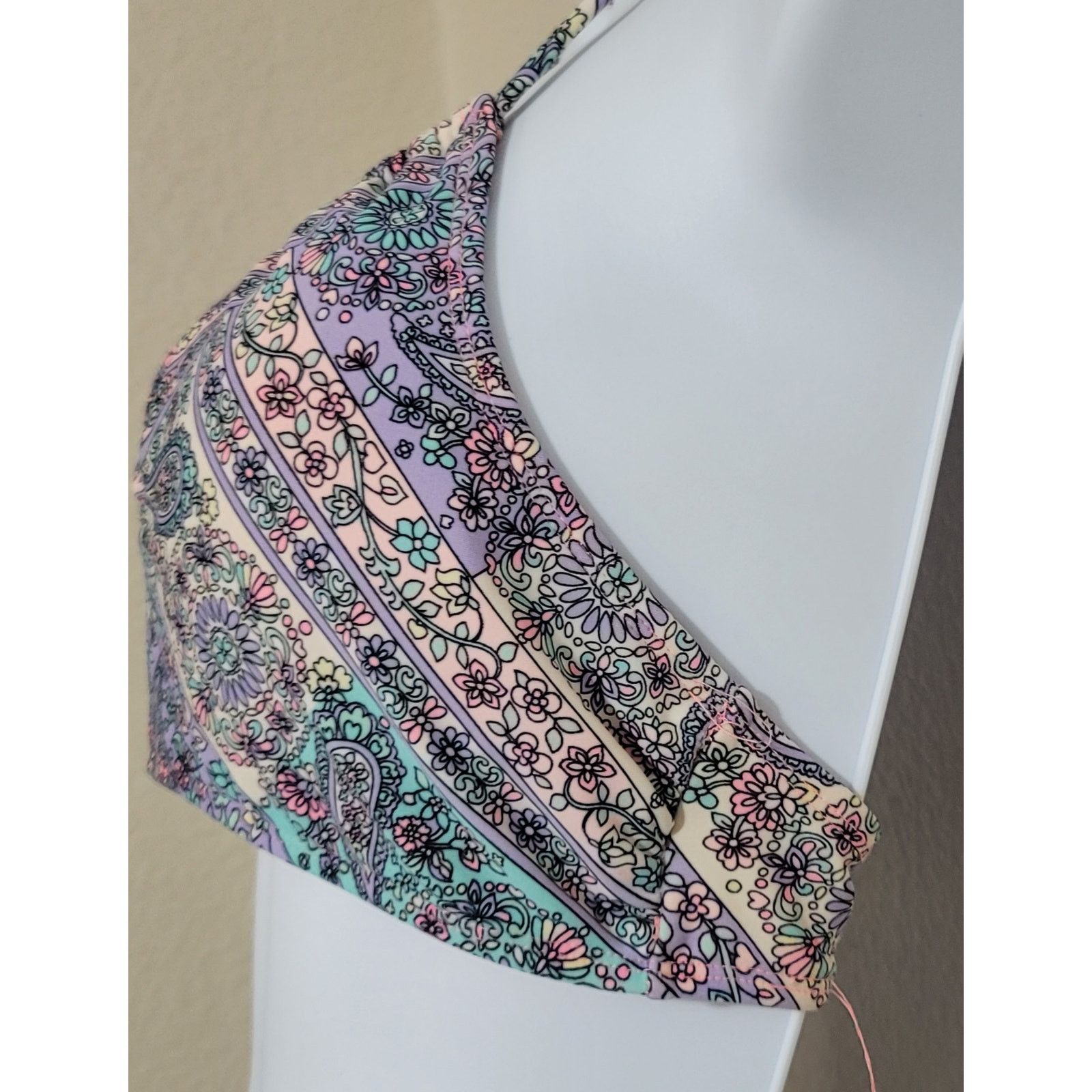 Other Pink Purple Blue Paisley Halter Bikini Top L Removable Pads Size ONE SIZE - 2 Thumbnail