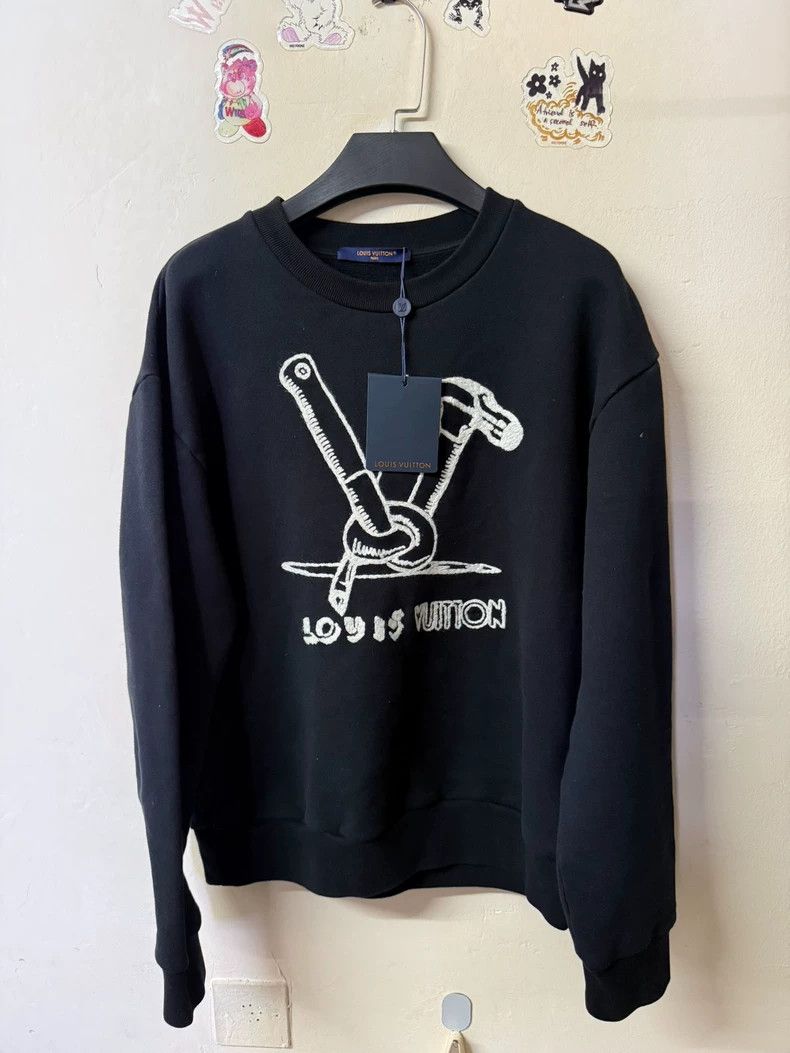 Louis Vuitton Louis Vuitton Black Embroidered Hammer Sweater Long Sleeve Size US L / EU 52-54 / 3 - 1 Thumbnail