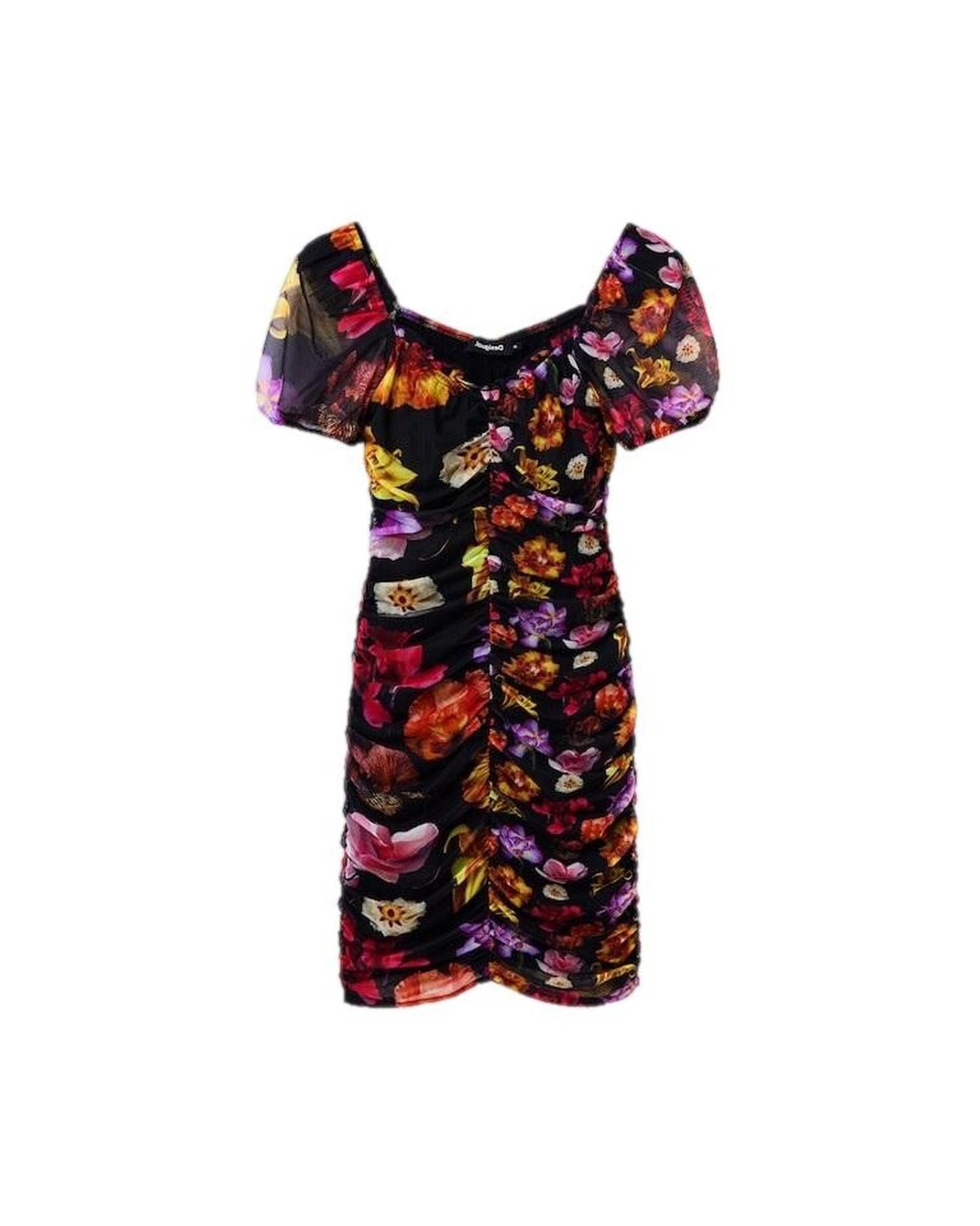 Image of Desigual Floral V-Neck Short Sleeve Dress in Black, Women's (Size XL)