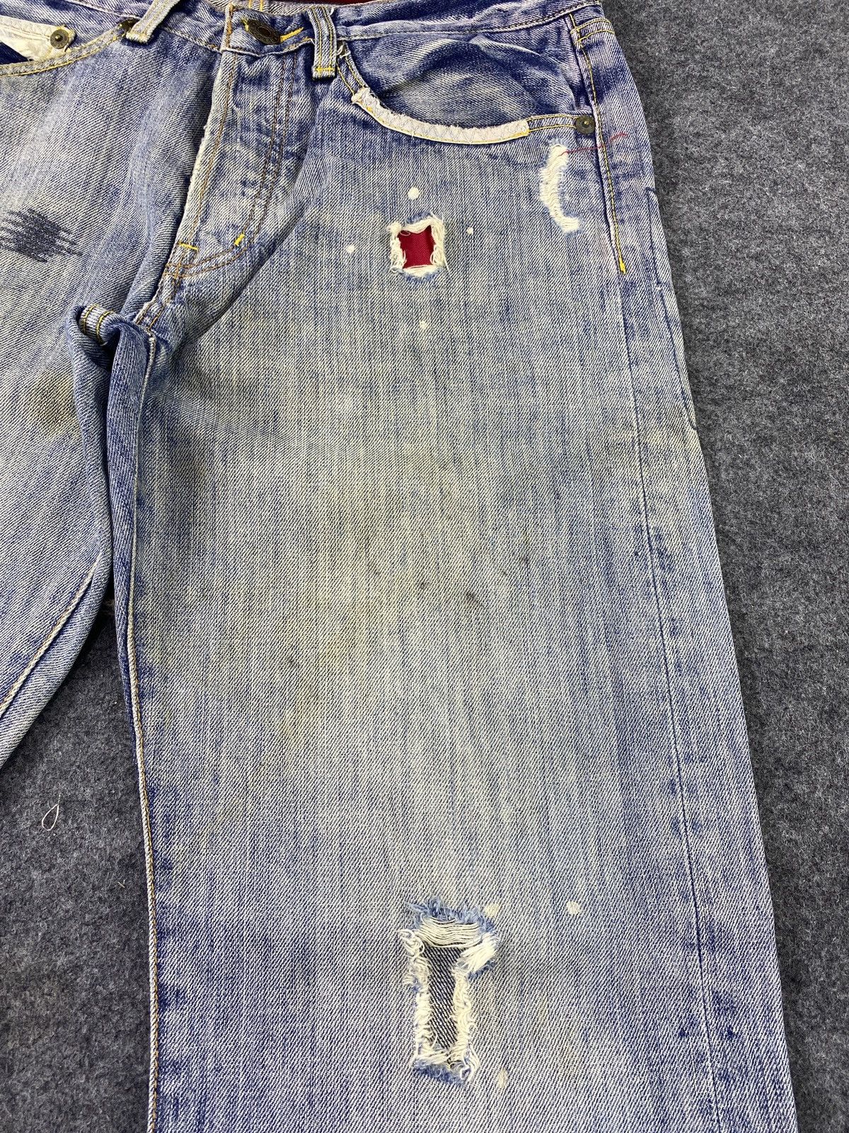 Japanese Brand × Jean Flash Report Distress Blue Wash Denim - J972 Size US 33 - 15 Thumbnail