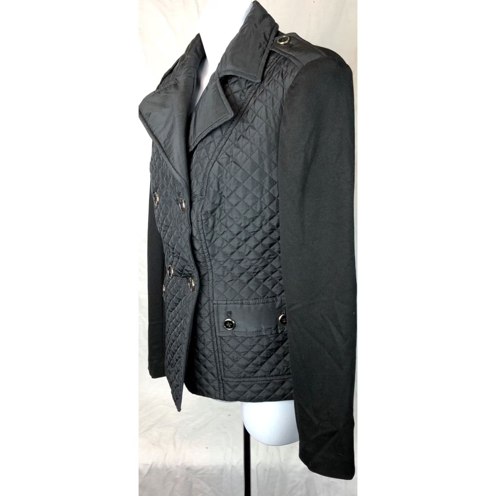 Jones New York Jones NY Jacket S Blk Quilted Puffer Winter Double Button Notch Collar Outdoor Size S / US 4 / IT 40 - 4 Thumbnail