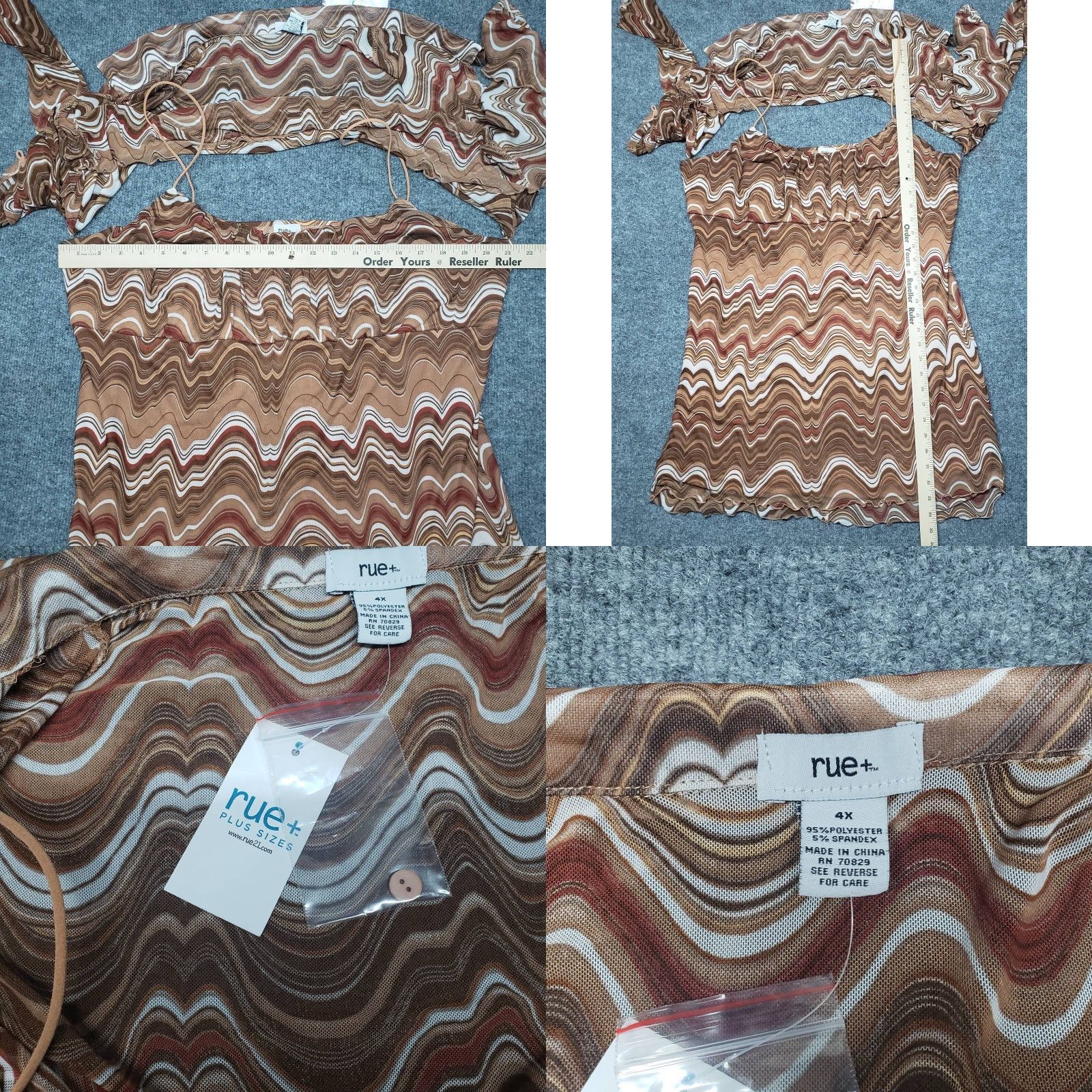 Vintage **Rue21 Brown Wavy Retro 4X Plus Size Cardigan Jacket Dress** User: Rue21 Brown Wavy Retro 4X Plus Size Cardigan Jacket Dress Size XXL / US 16-18 / IT 52-54 - 8 Thumbnail