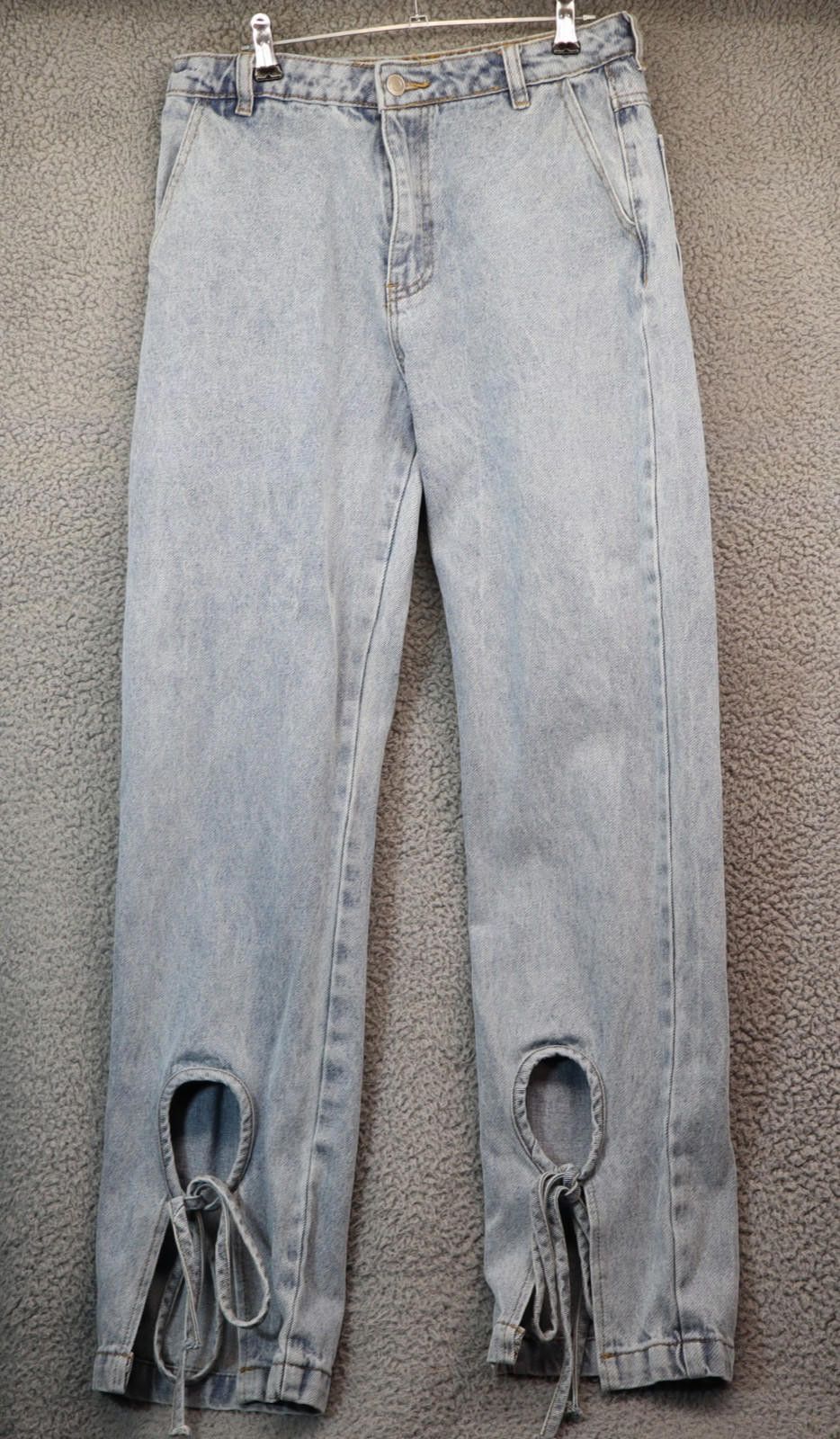 Other 12th Tribe Women Medium Blue Jeans Wide leg Tie Cuff Unique Size 32" / US 10 / IT 46 - 3 Thumbnail