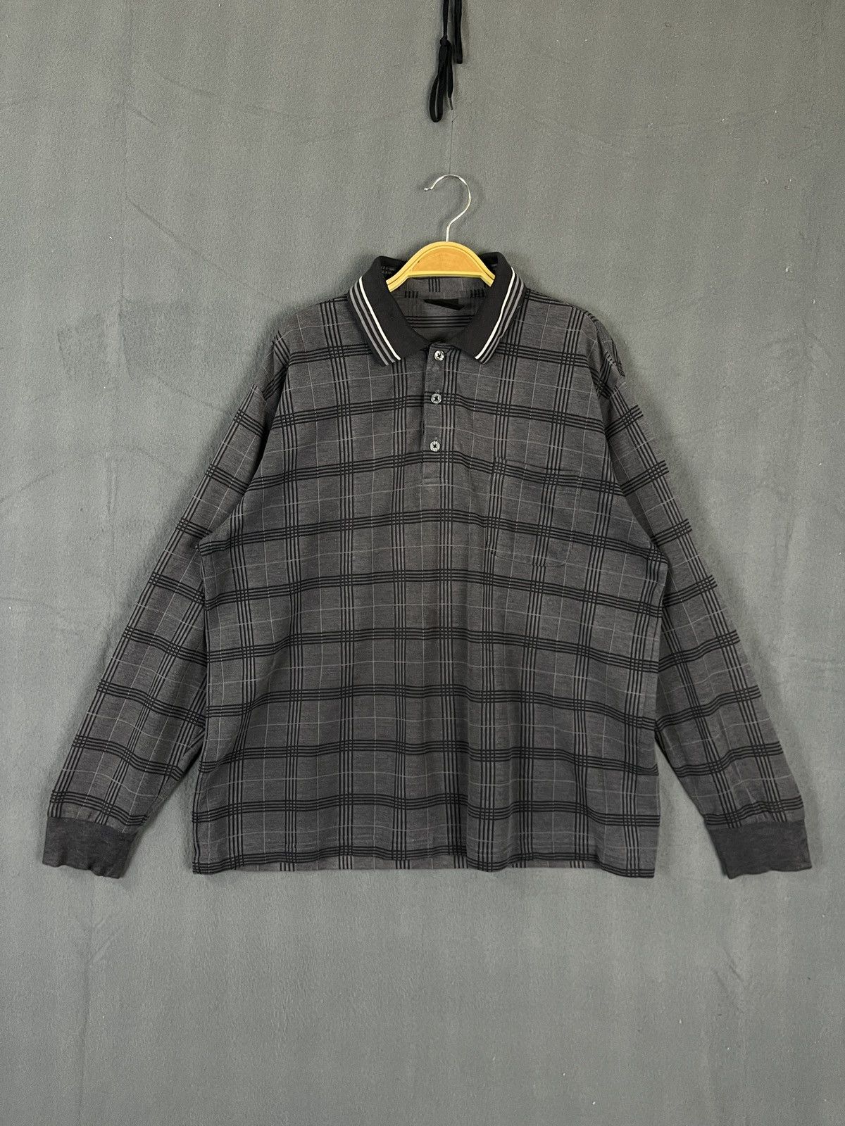 Designer × Japanese Brand × Kansai Yamamoto Sissy by Kansai Yamamoto Glen Plaid Polo Tee Long Sleeves Size US L / EU 52-54 / 3 - 1 Thumbnail