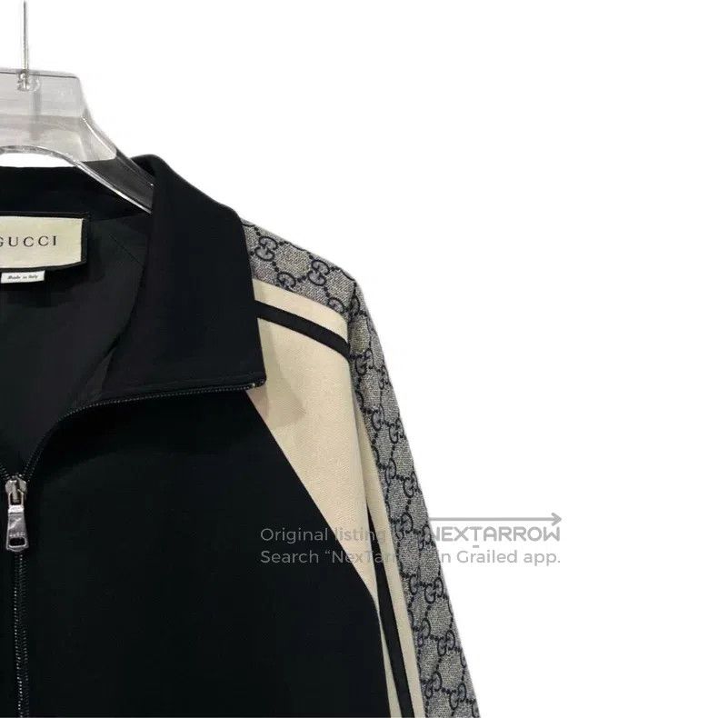 Gucci Gucci Black side stripe logo jacquard lapel zipper long-sl Size US L / EU 52-54 / 3 - 4 Thumbnail