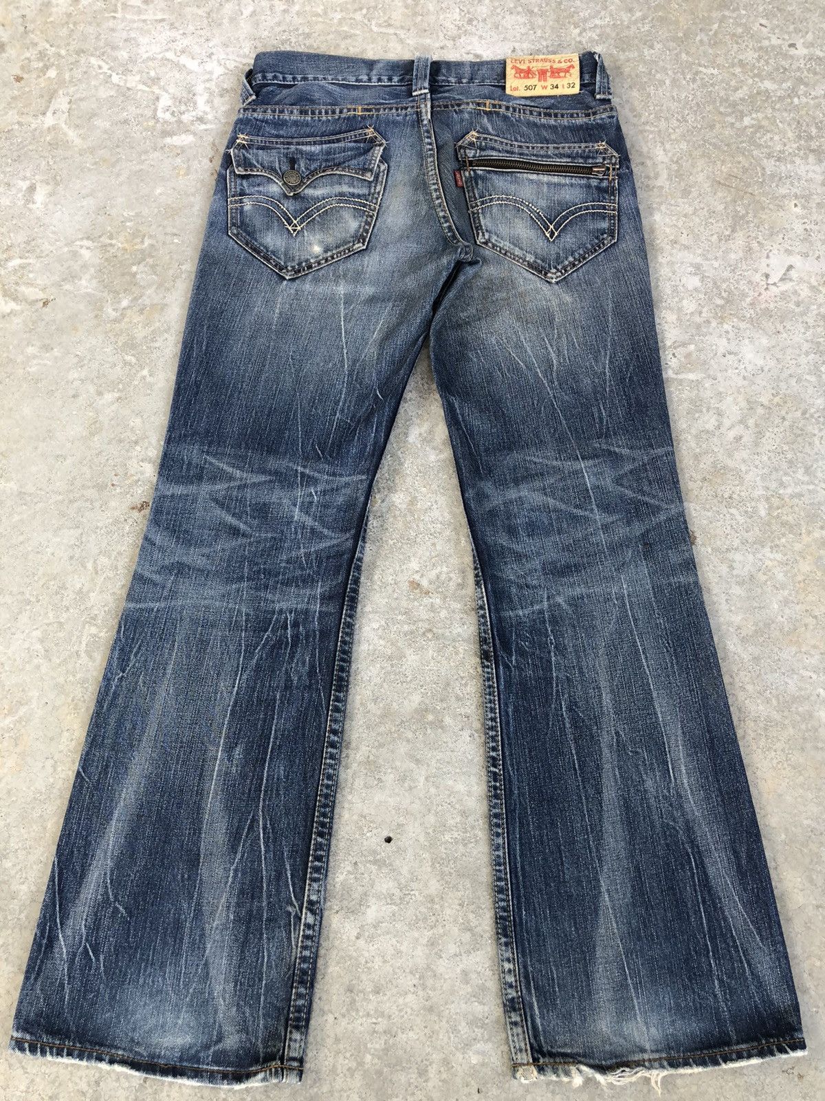 If Six Was Nine Y2k Levi’s Flared Jeans Distressed Jeans Mudwash 507 Size US 33 - 2 Thumbnail