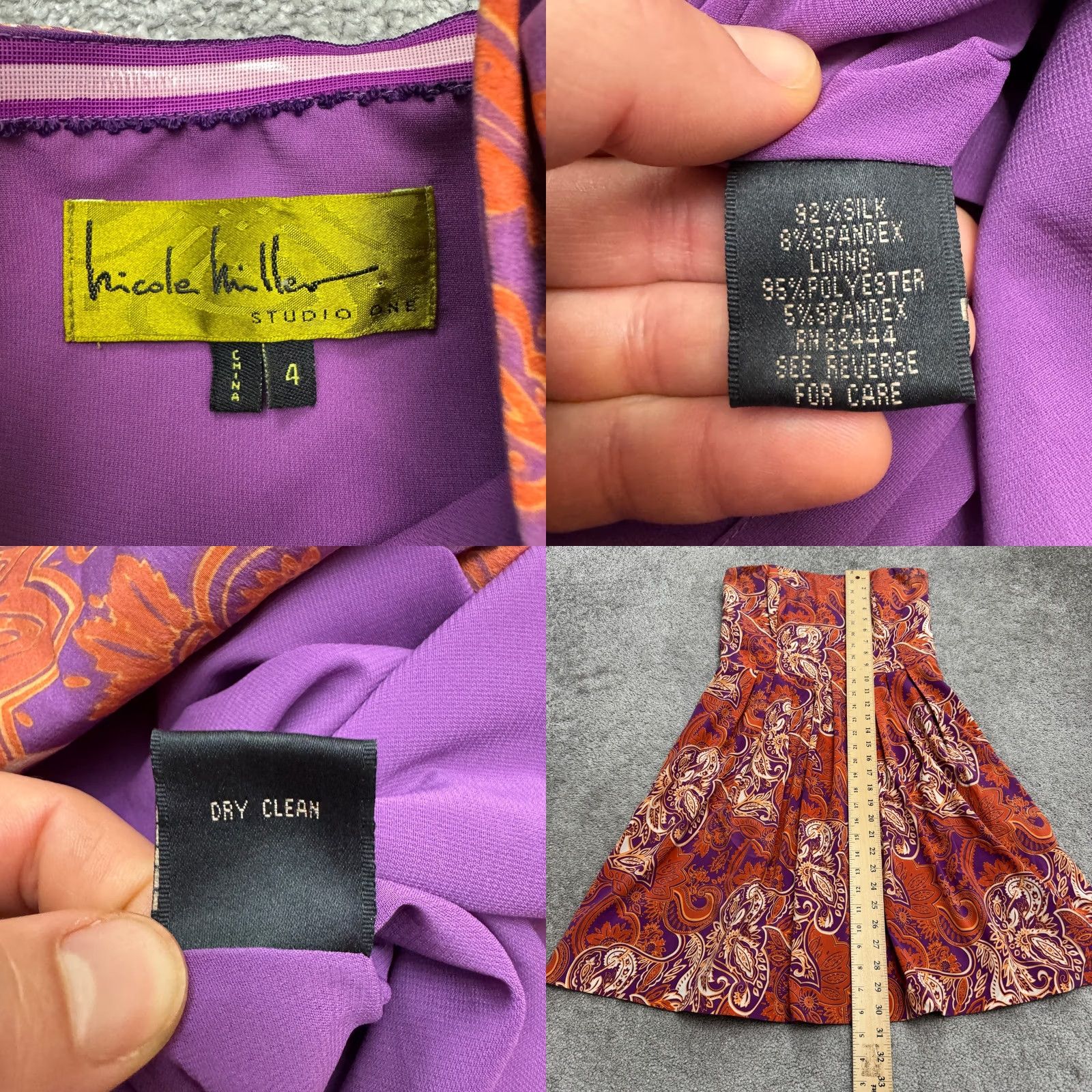 Nicole Miller Nicole Miller Studio Mini Dress Womens 4 Brown Purple Paisley Silk Strapless Size S / US 4 / IT 40 - 8 Thumbnail