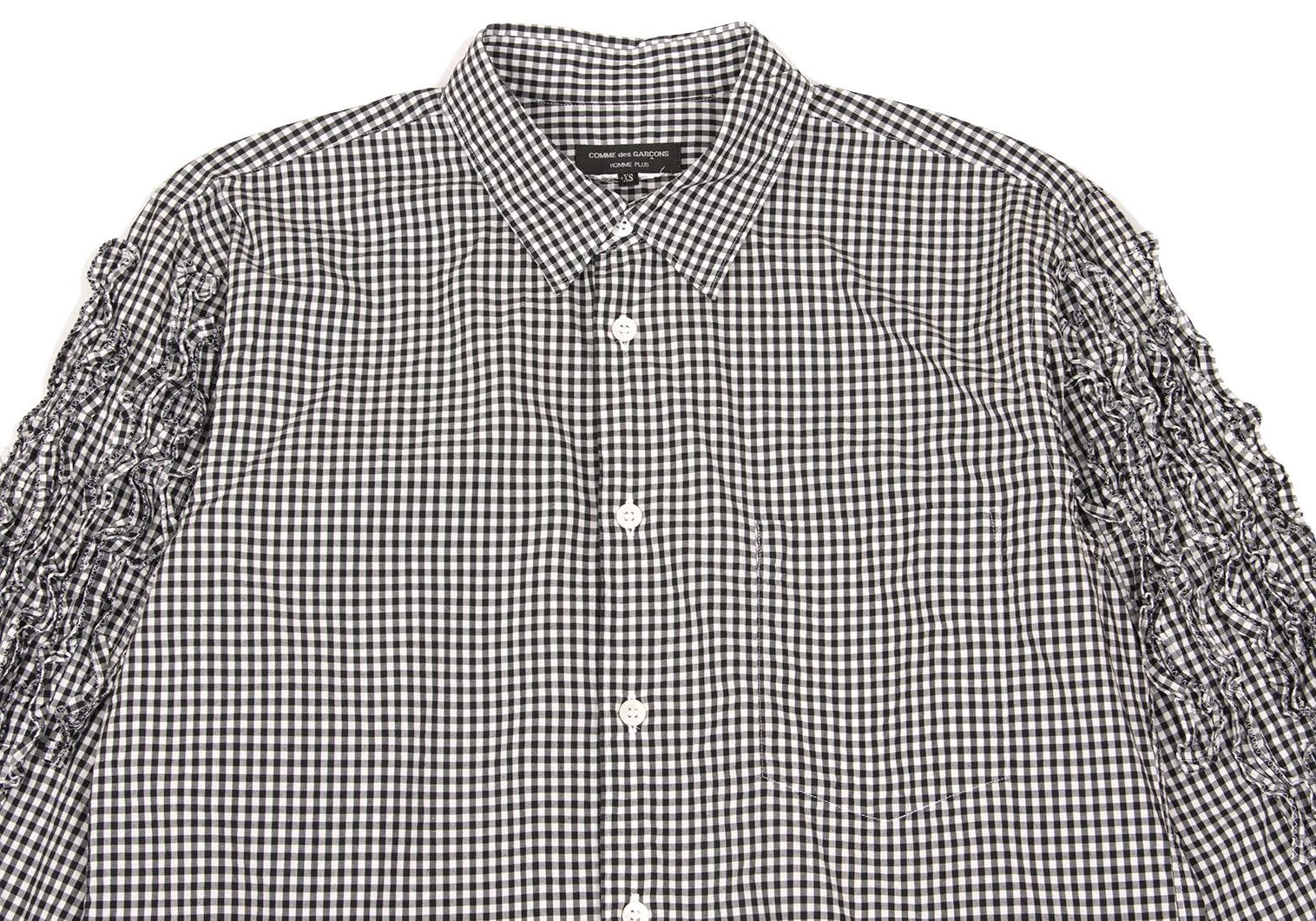 Comme des Garcons Homme Plus Gingham Check Frill Sleeve Shirt Black White XS Size US XS / EU 42 / 0 - 2 Thumbnail