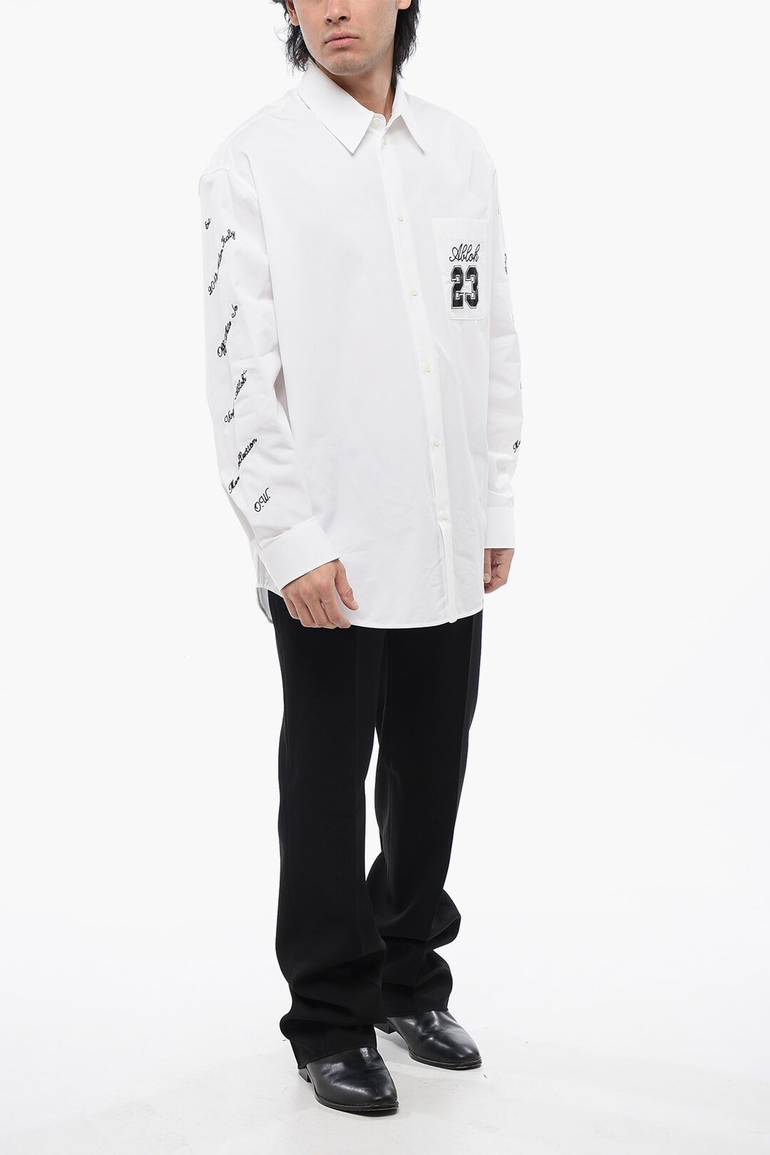 Off-White og1mm0625 Oversize Fit 23 Embroidered Shirt in White Size US L / EU 52-54 / 3 - 4 Thumbnail