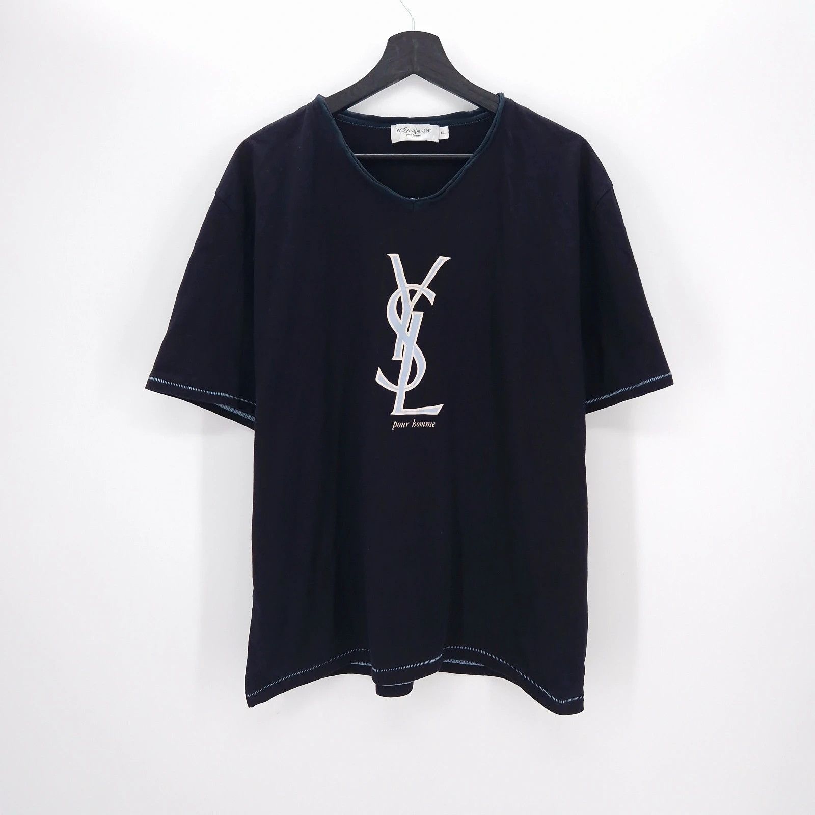 Yves Saint Laurent YSL Big Logo V-Neck T-Shirt Size US XL / EU 56 / 4 - 1 Thumbnail