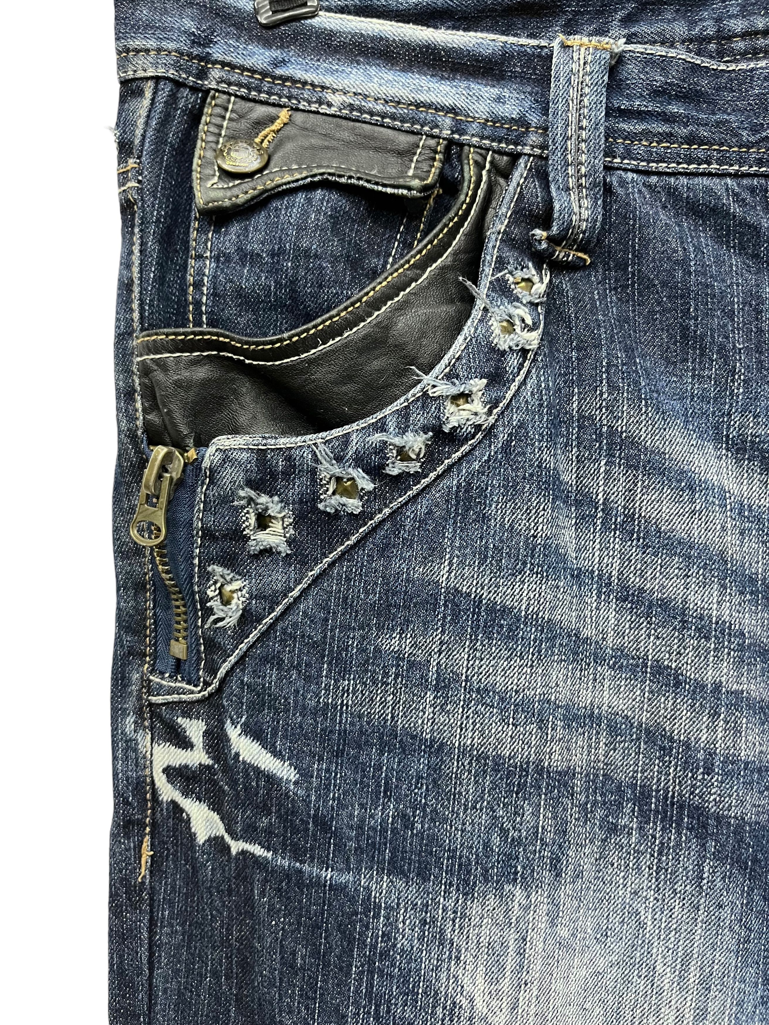 Seditionaries FYE🔥Vtg 90’s TRIXY Punk Studded Acid Wash Blue Flare Denim Size US 33 - 11 Thumbnail