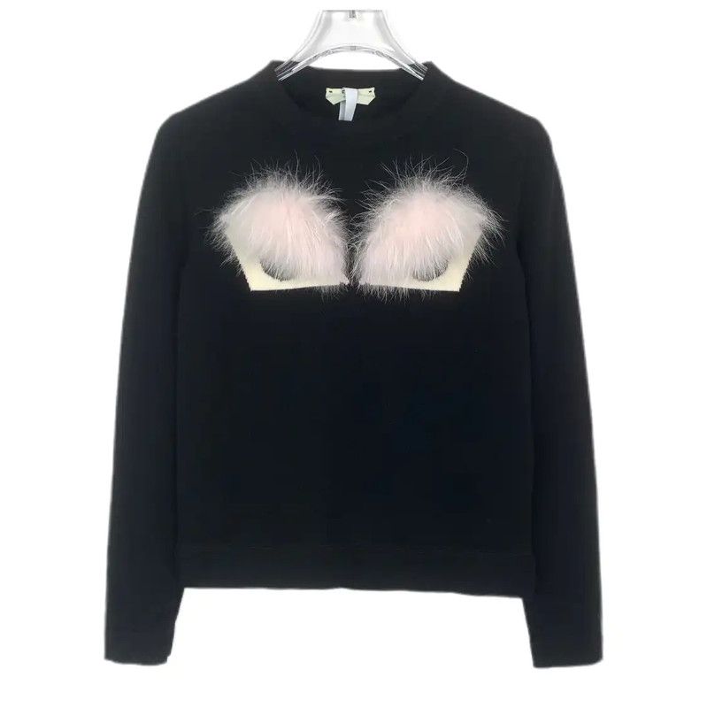 Fendi Black Wool Knit Sweater with Pink Accents 0089