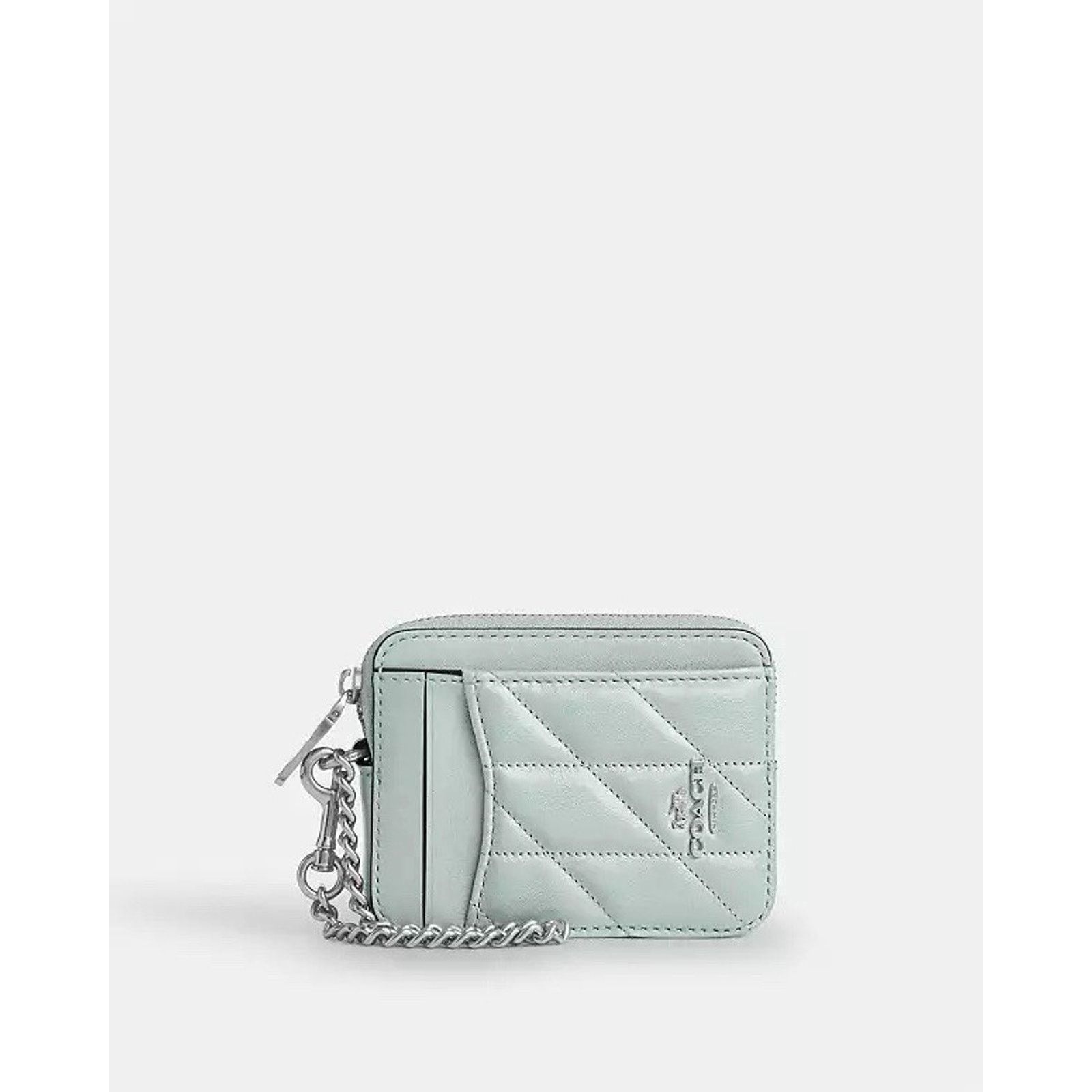 Coach NWT Coach Leather Zip Card Case Chain Silver/Green CBL77 Size ONE SIZE - 5 Thumbnail