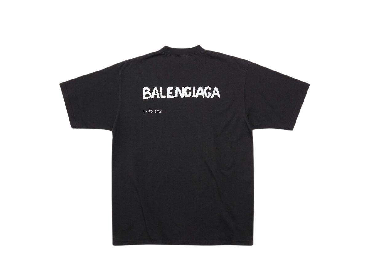 Balenciaga o1srvl11e0326 Hand-Drawn Balenciaga T-Shirt Large Fit Black Size US L / EU 52-54 / 3 - 2 Thumbnail