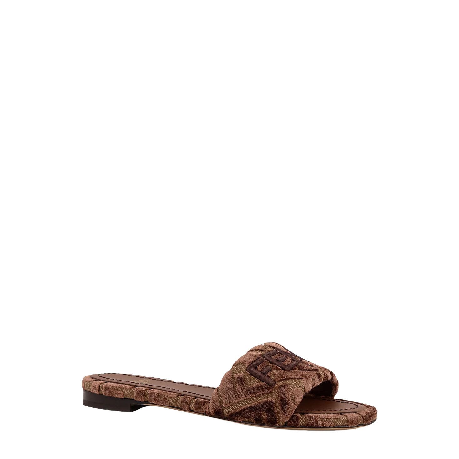FENDI Sunshine Brown Fabric Slide Sandals New & Authentic (W
