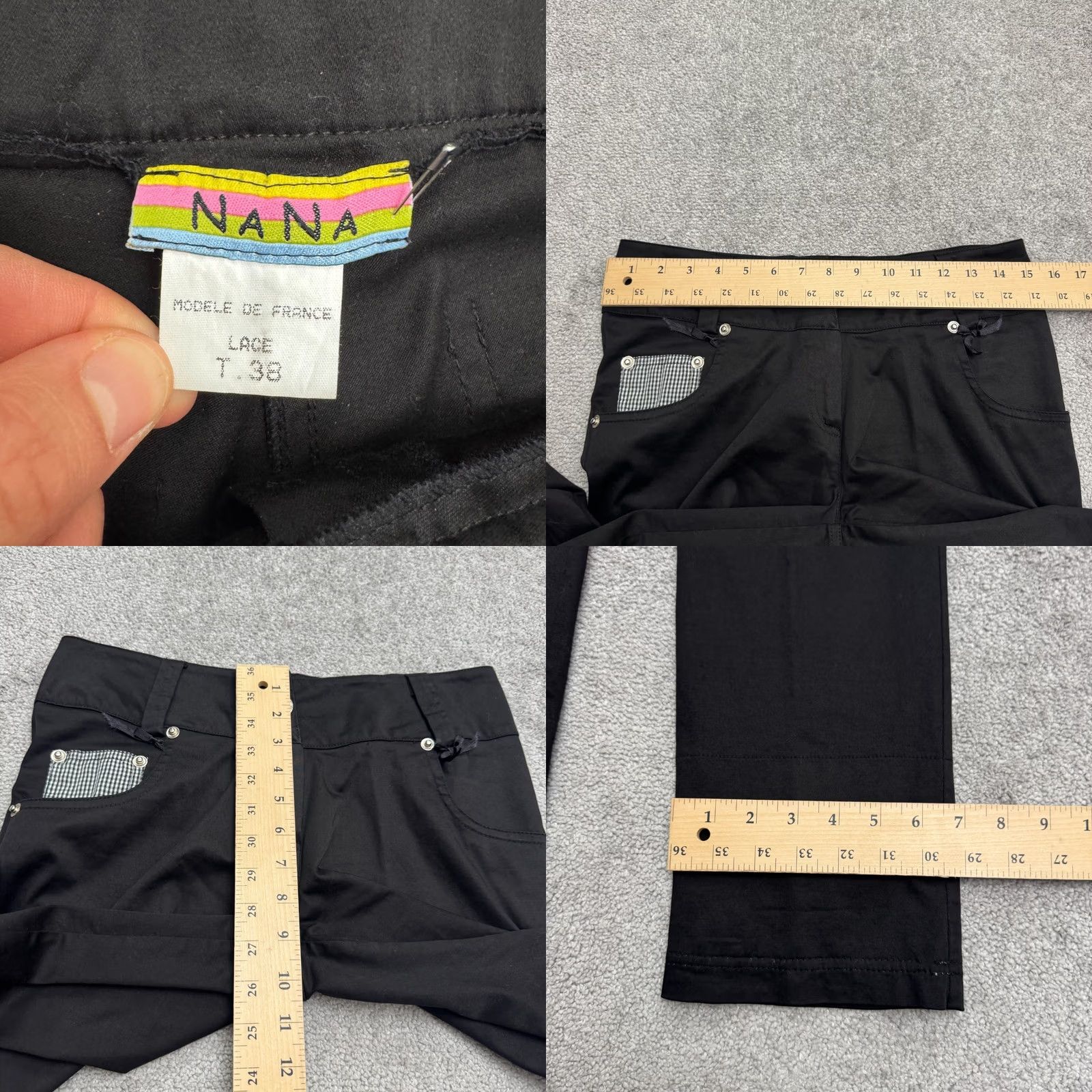 Vintage Na Na Paris Black Gingham Straight Leg Trouser Pants Womens 6 FR 8 Y2K Bows Button Casual Dressy Preppy Classic Size 28" / US 6 / IT 42 - 8 Thumbnail