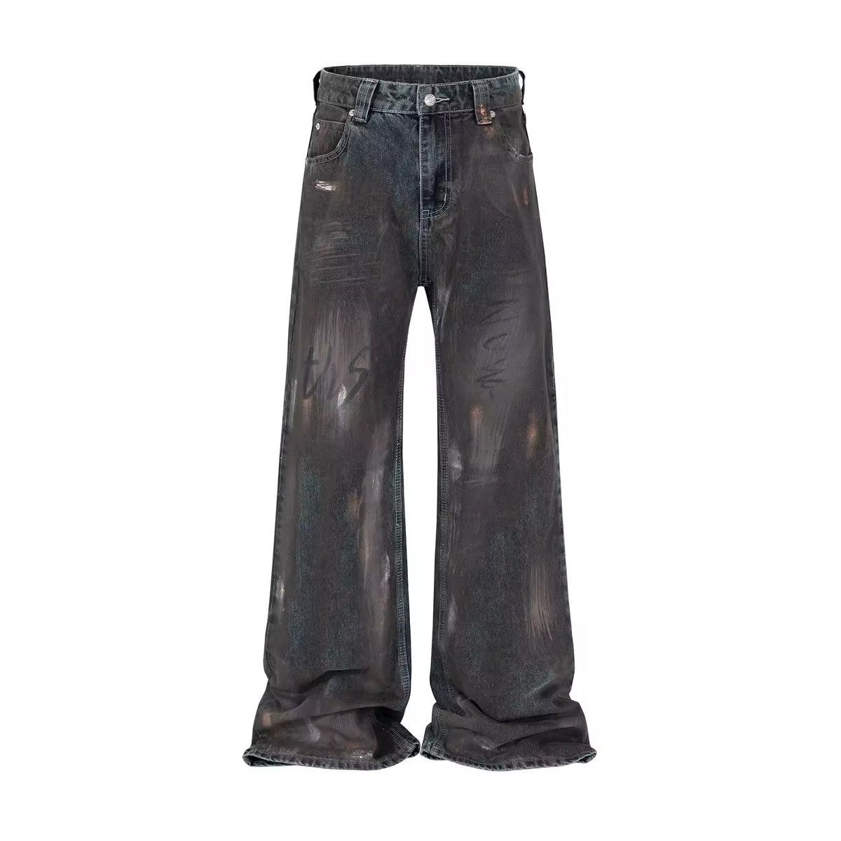 Designer × Vintage Streetwear Rare Loose Wide Leg Graffiti Jeans Pants Size US 35 - 1 Thumbnail