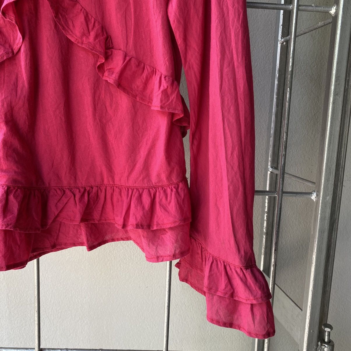 Designer × Japanese Brand H.Ranch Market Y2K Pink Ruffled V-Neck Blouse Size XS / US 0-2 / IT 36-38 - 7 Thumbnail