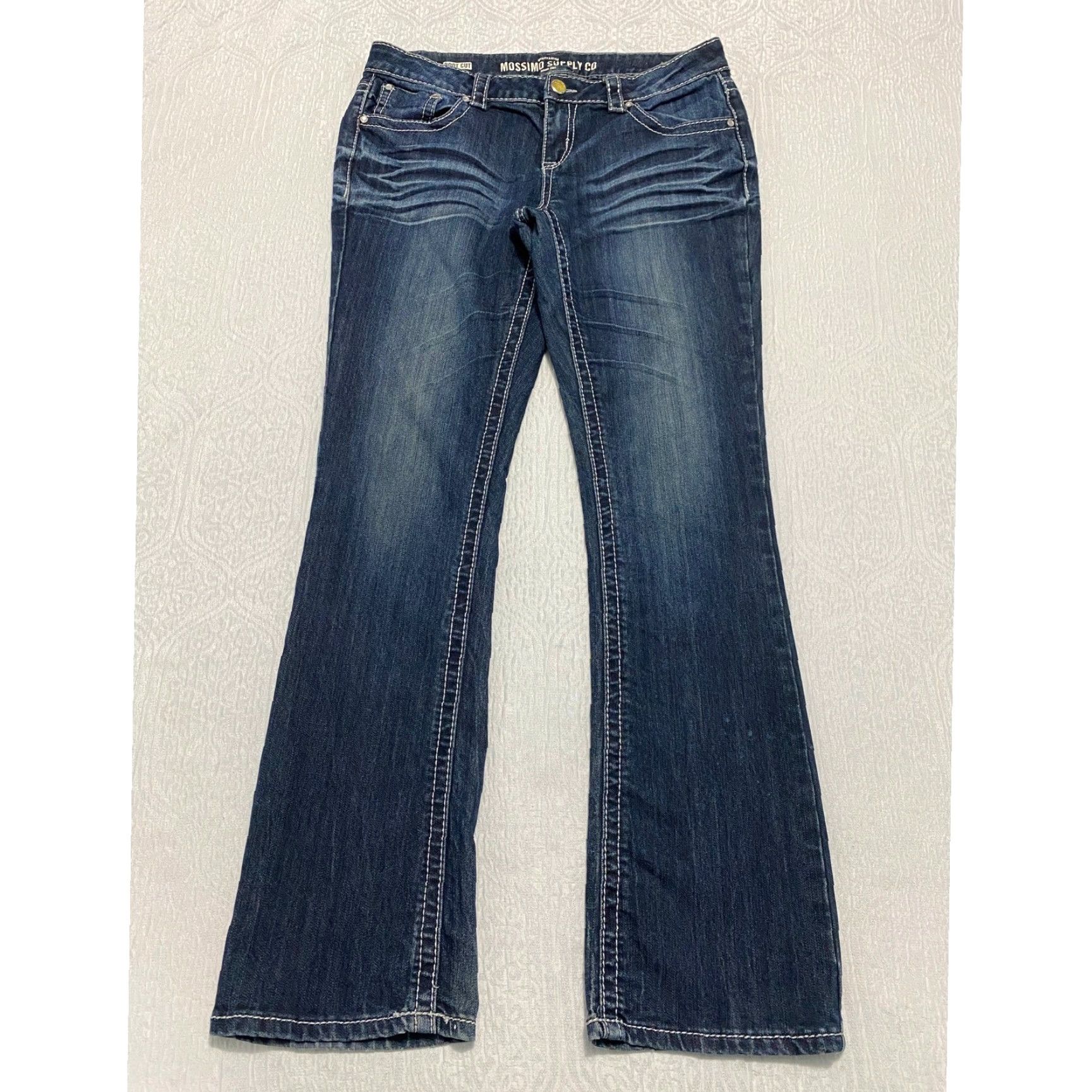 Mossimo Mossimo Jeans Bootcut Womens 13 Blue Dark Wash Embellished Pockets Sequin Rhinestone Utility Style Flap Zipper Button Cotton Denim 33x33 Size 34" / US 12 / IT 48 - 3 Thumbnail