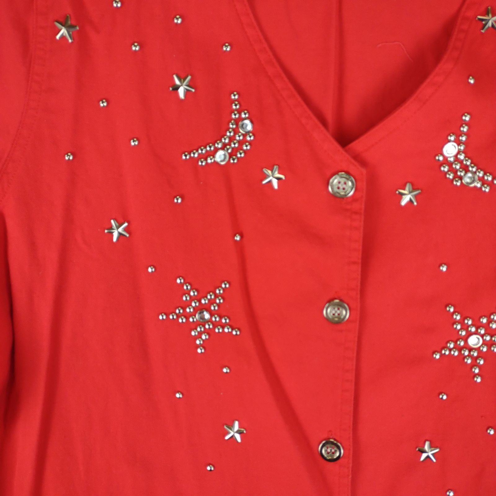 Vintage HUNTERS RUN Embellished Studs Stars Moon Button V-Neck Shirt Size XXL / US 16-18 / IT 52-54 - 2 Thumbnail