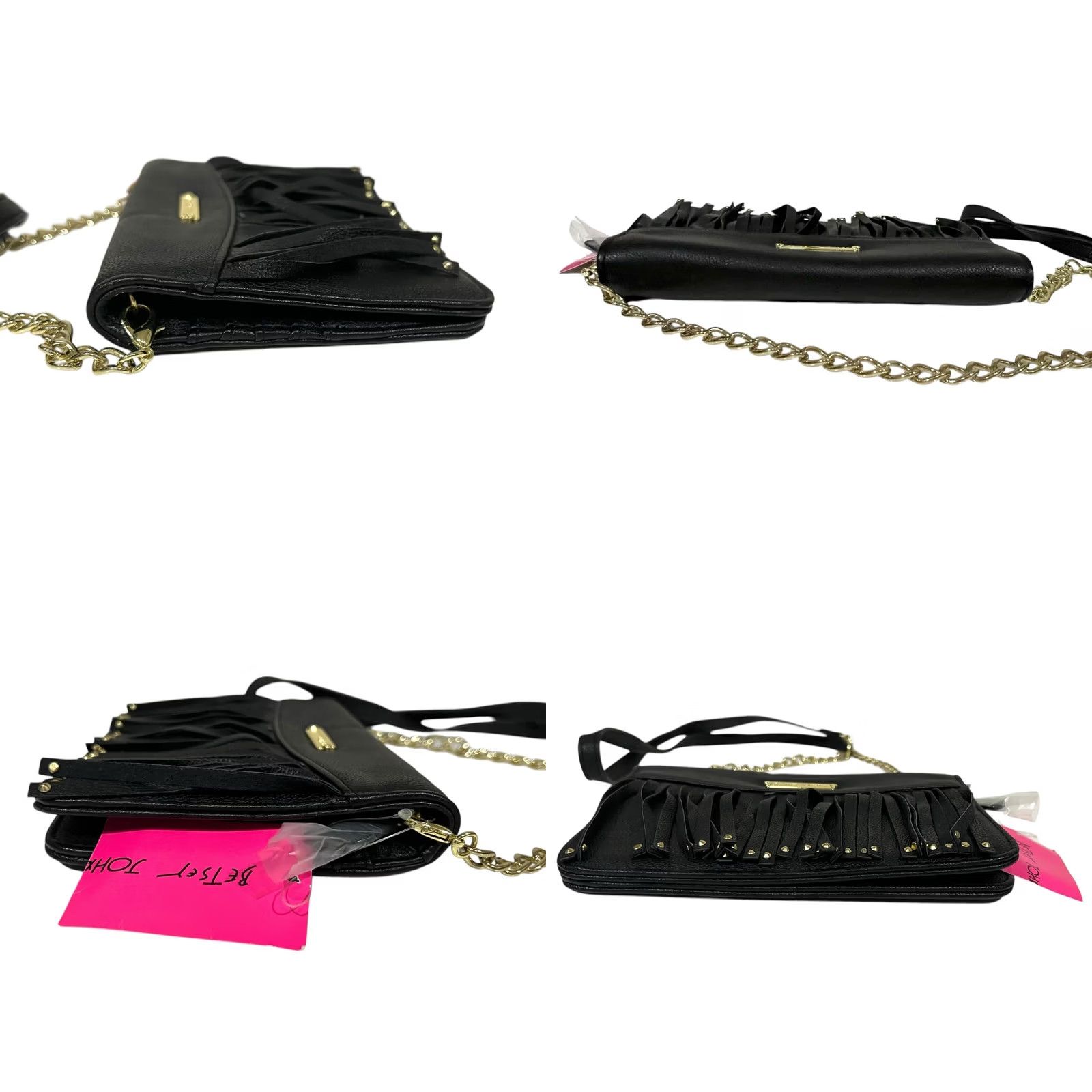Betsey Johnson Betsey Johnson Crossbody P purse Black Faux Leather Fringe Wallet on Strap NWT Size ONE SIZE - 8 Thumbnail