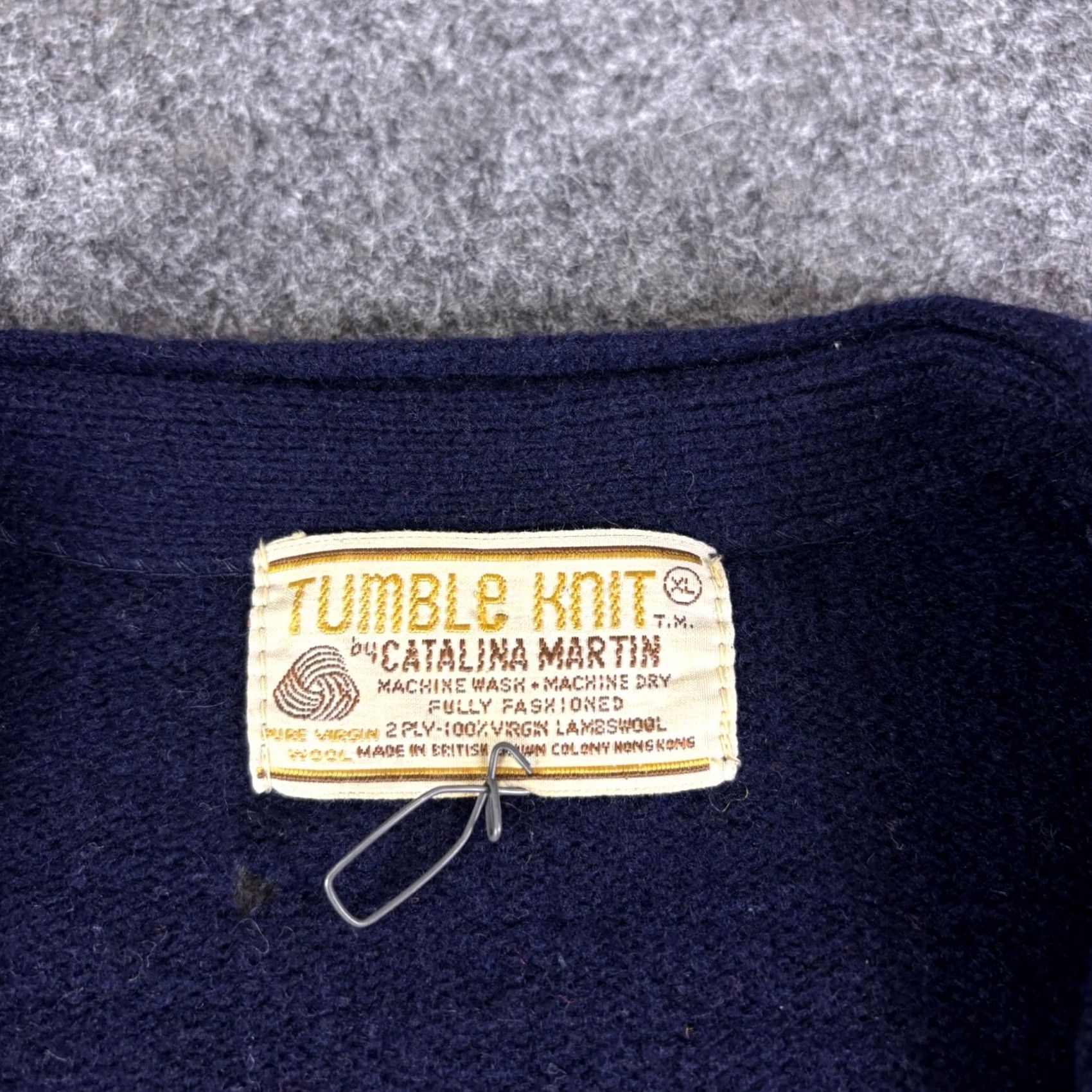 Catalina VINTAGE Tumble Knit Cardigan Wool Navy XL Mens V-Neck Button Pockets 80s Solid Knit Size US XL / EU 56 / 4 - 5 Thumbnail