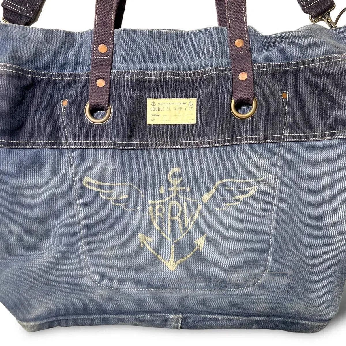 RRL Ralph Lauren US Navy Sailcloth Canvas Tote Bag. Size ONE SIZE - 3 Thumbnail