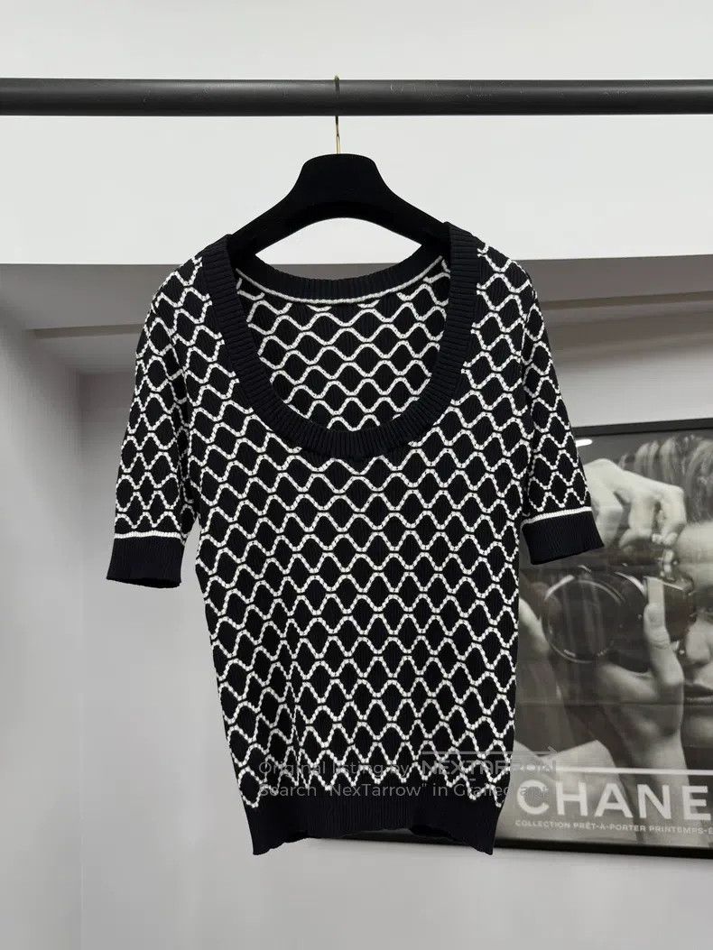 Chanel Chanel Black and white diamond plaid knitted short sleeves Size XXS / US 00 / IT 34 - 3 Thumbnail