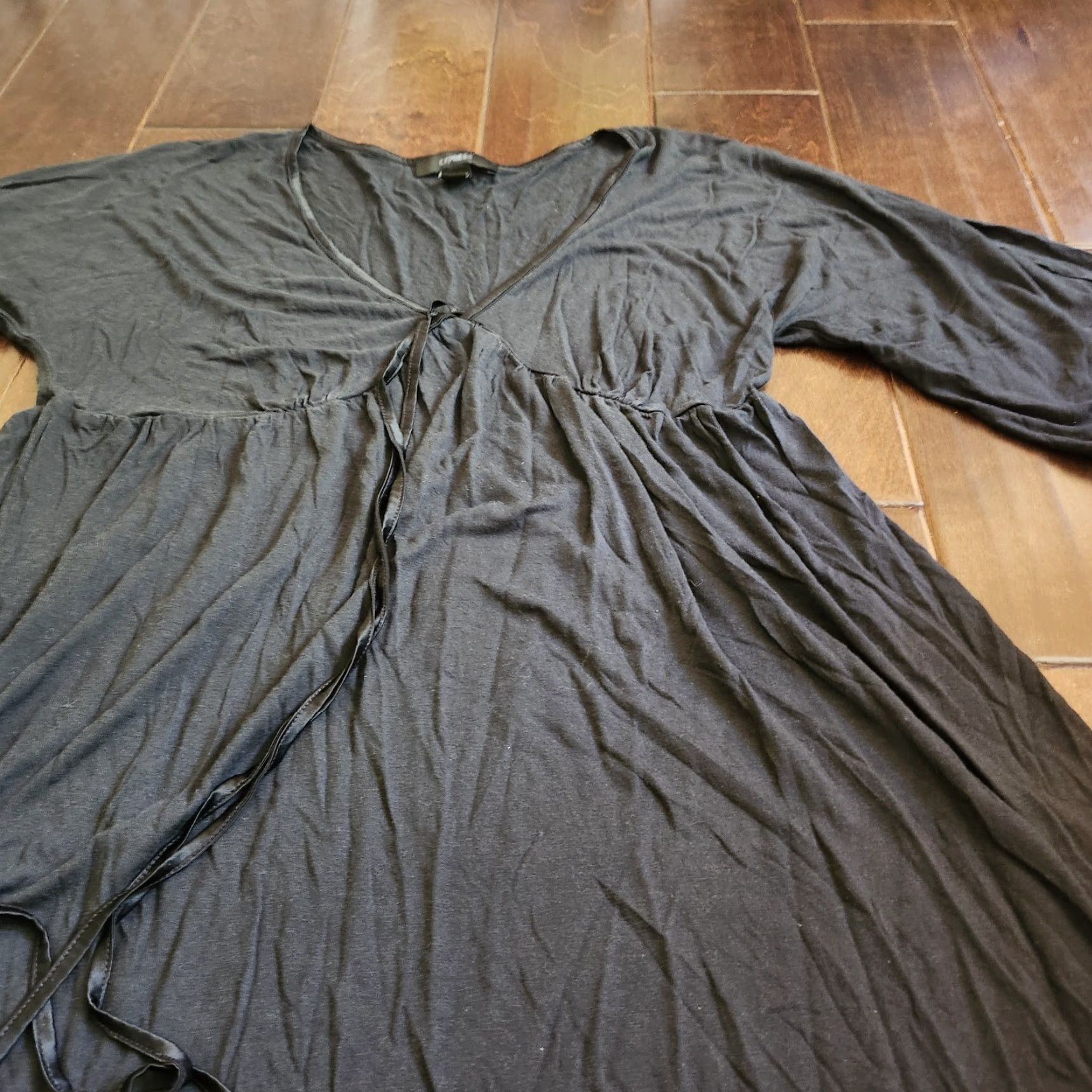 Express Express Women's Black V-Neck 3/4 Sleeve Dress L Midi Solid Rayon Pullover Black Women Dress Size L / US 10 / IT 46 - 5 Thumbnail