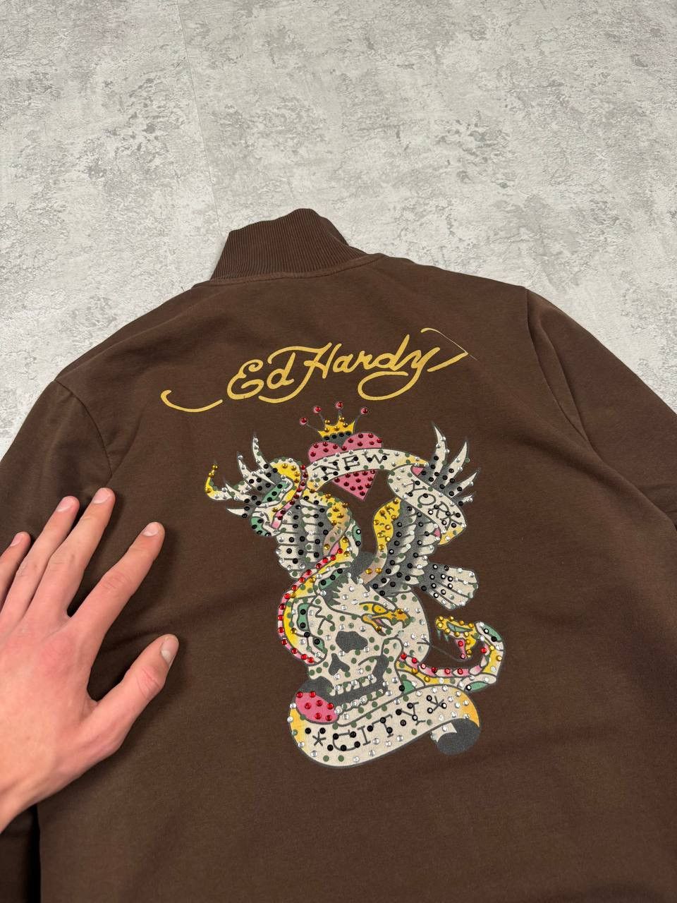 Ed Hardy Vintage Y2K Bedazzled Ed Hardy Brown Zip Up Sweatshirt Size M / US 6-8 / IT 42-44 - 9 Thumbnail
