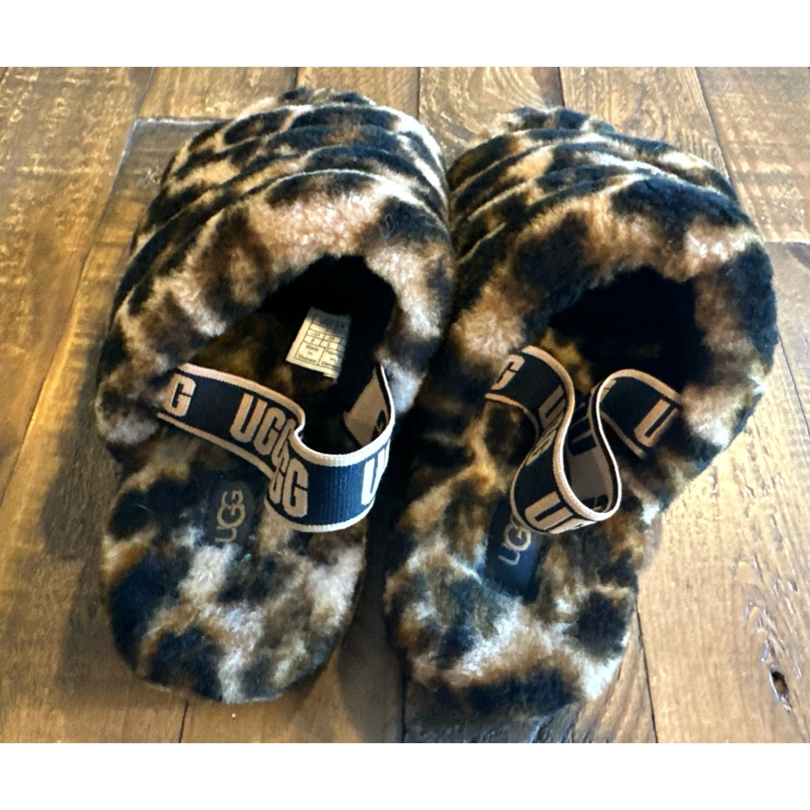 Ugg VINTAGE UGG Slipper Women Leopard Fluff Yeah Animal Print Slipper 6 Brown Sheepskin Wool Rubber Comfort Cushioned Slip On Slides Size US 6 / IT 36 - 3 Thumbnail