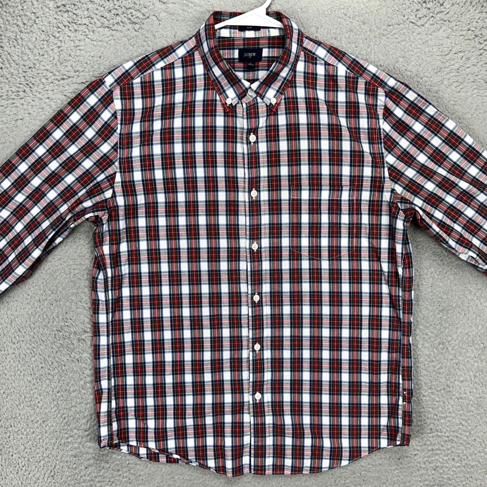 Vintage J Crew Mens Button Down Shirt Large Red White Plaid Long Sleeve Pocket Slim Fit Size US L / EU 52-54 / 3 - 2 Thumbnail
