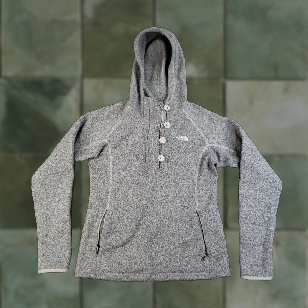 VINTAGE North Face Crescent Sunset Hoodie Womens M Gray Pullover Sweatshirt Button