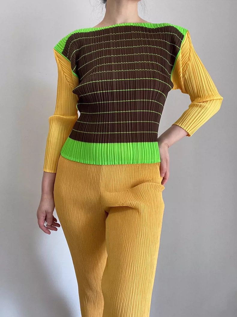 Issey Miyake Issey Miyake size:L Yellow main line lace-trimmed trousers Size 23" - 1 Thumbnail