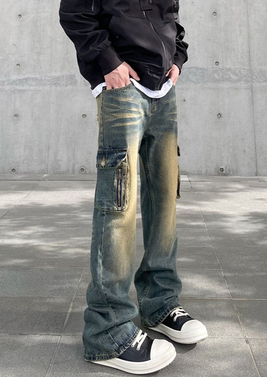 Vintage Denim Straight Leg Cargo Jeans