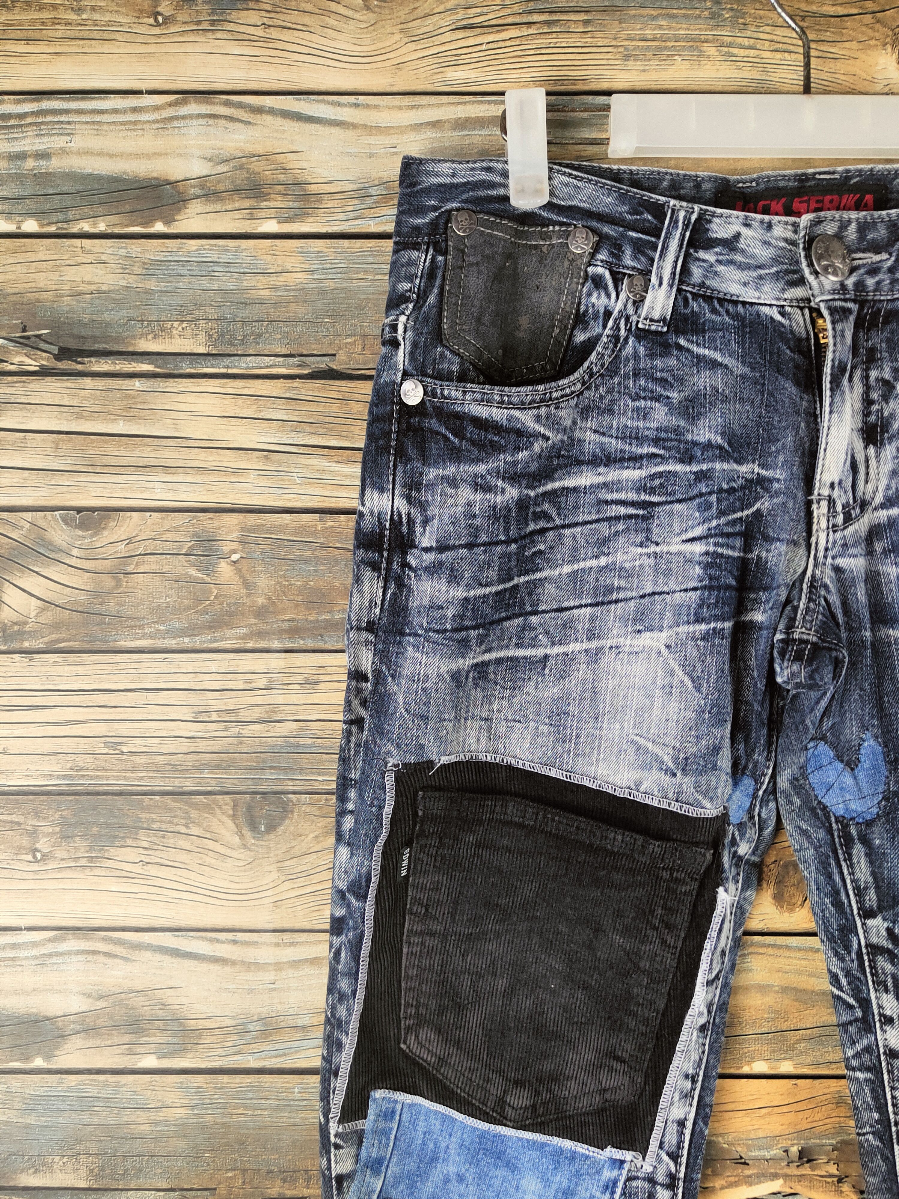 Japanese Brand DL Jack Serika Dark Blue Patched Denim Jeans #46-830 Size US 32 / EU 48 - 3 Thumbnail