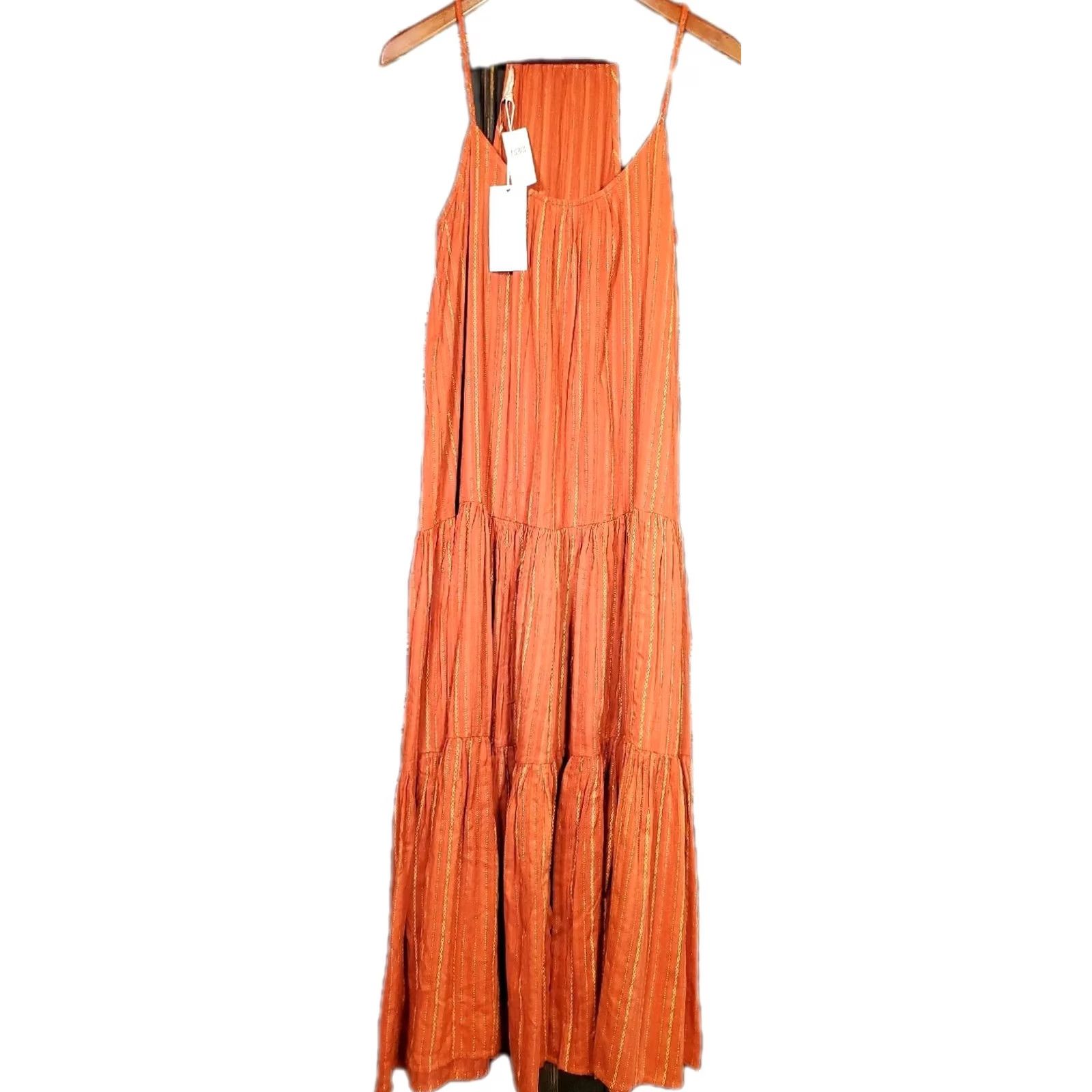 Anthropologie FRYE Anthropologie Alyssa Tiered Maxi Dress L Women's Orange Gold Metallic New Size L / US 10 / IT 46 - 3 Thumbnail