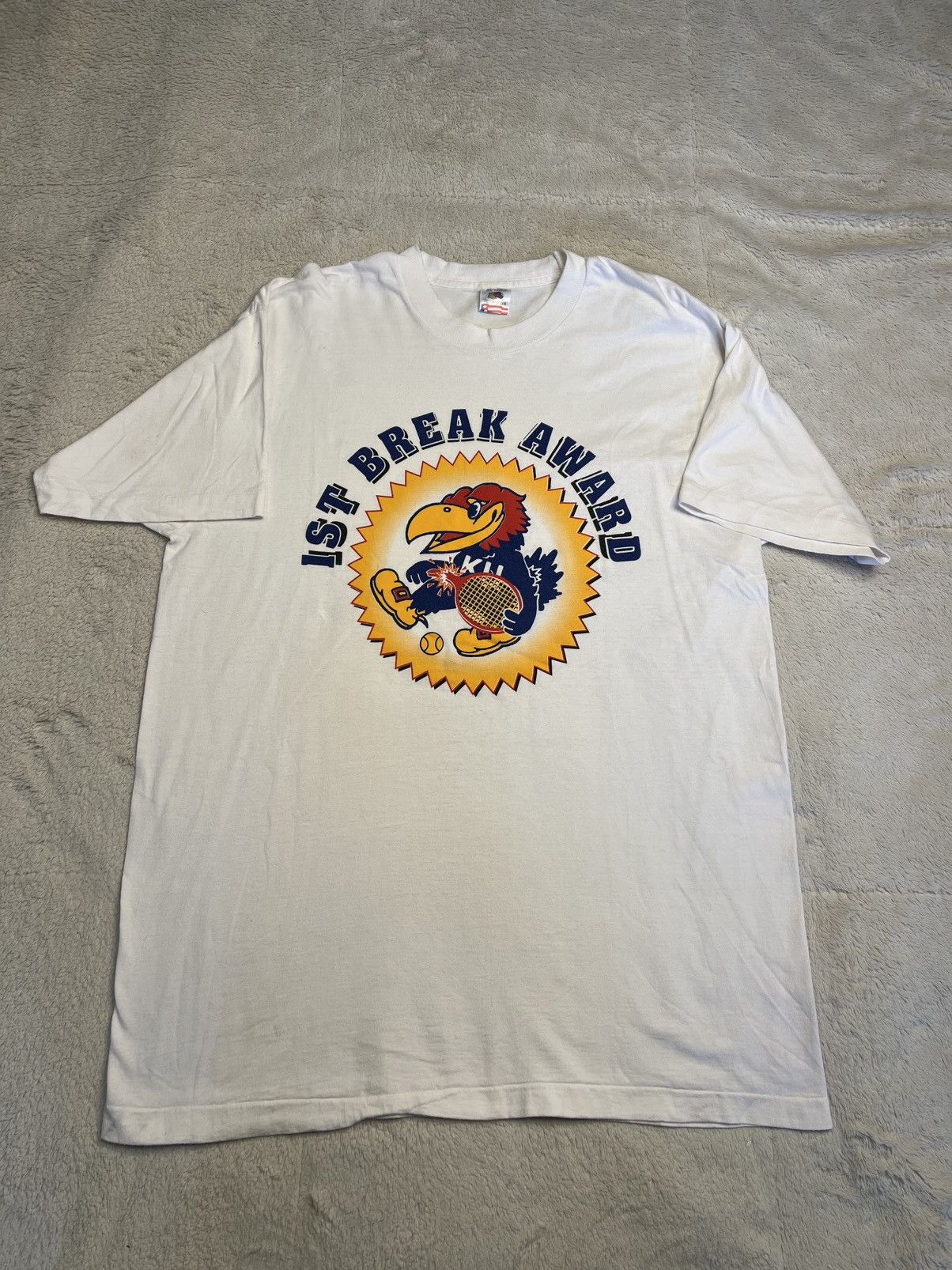 Fruit Of The Loom Vintage 90 Fruit Of Loom NCAA Kansas Jayhawks Tennis T Shirt Size US XL / EU 56 / 4 - 1 Thumbnail