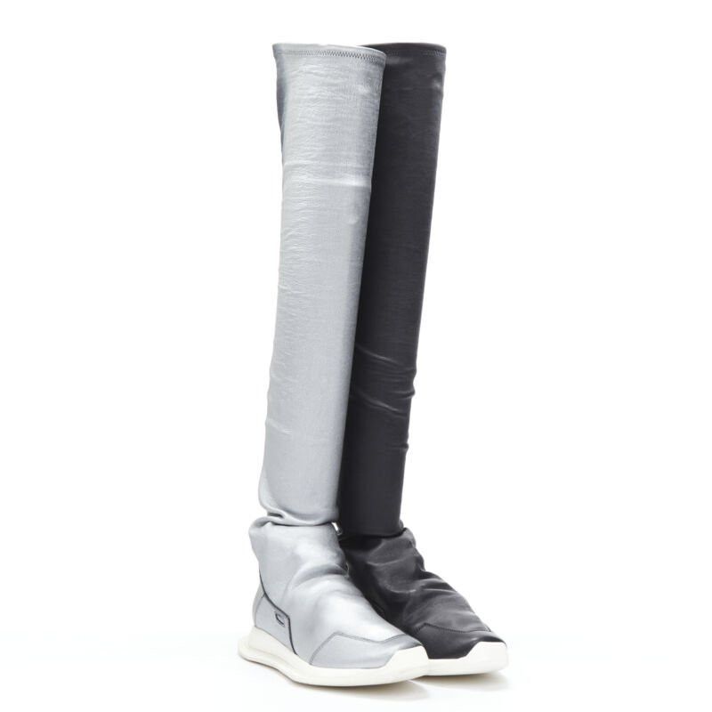 Rick Owens new RICK OWENS Runway New Runner Stretch silver black knee hi boot sneaker EU39 Size US 9 / IT 39 - 1 Thumbnail