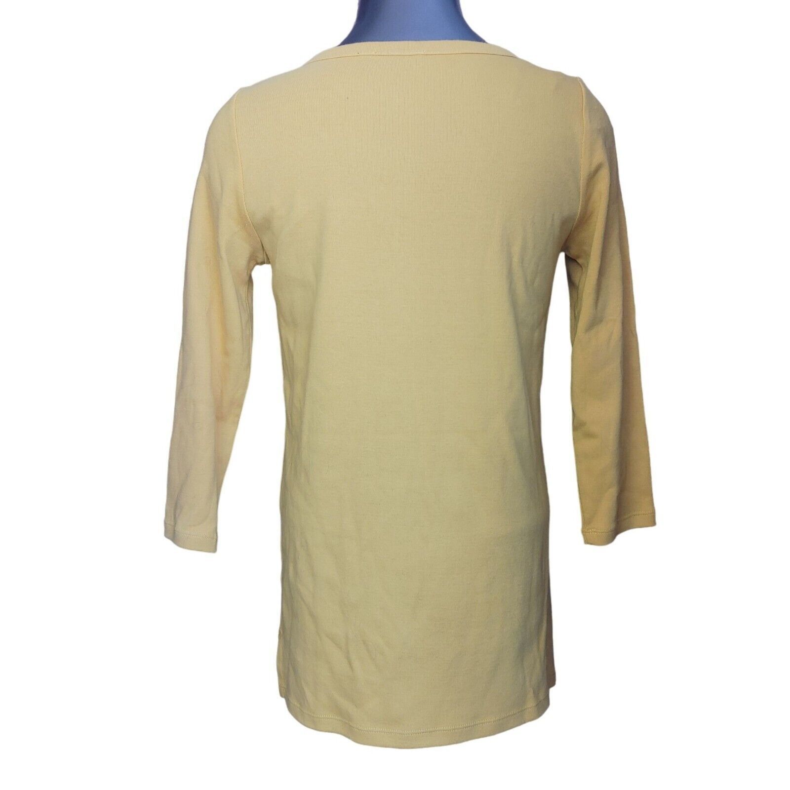 Other RAFAELLA S Yellow Cotton 3/4 Sleeve Buckle Keyhole Top Size S / US 4 / IT 40 - 2 Thumbnail