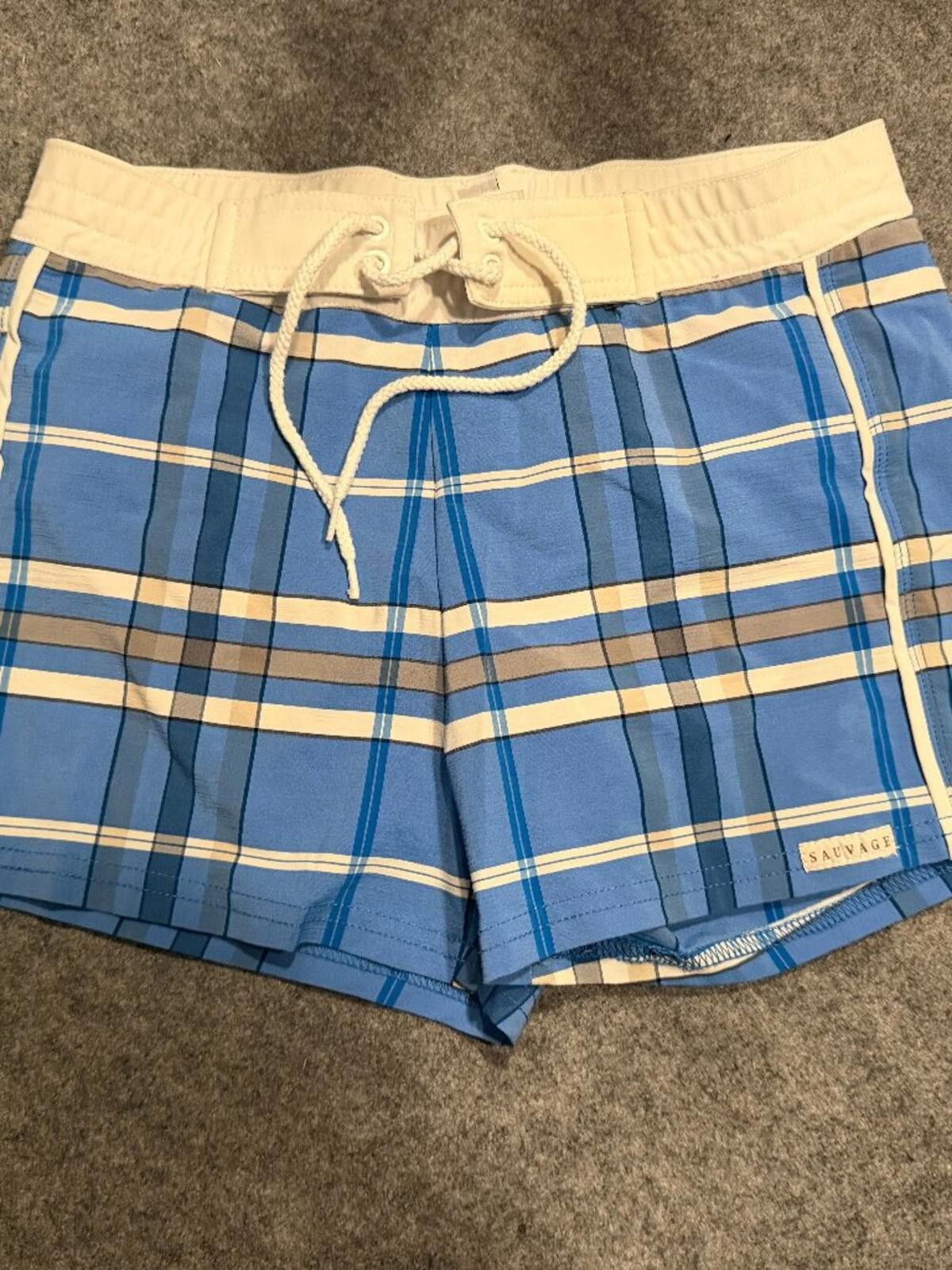 Salvage Sauvage Swim Trunks Blue Plaid Size Small 9/10 Condition Size US 30 / EU 46 - 3 Thumbnail