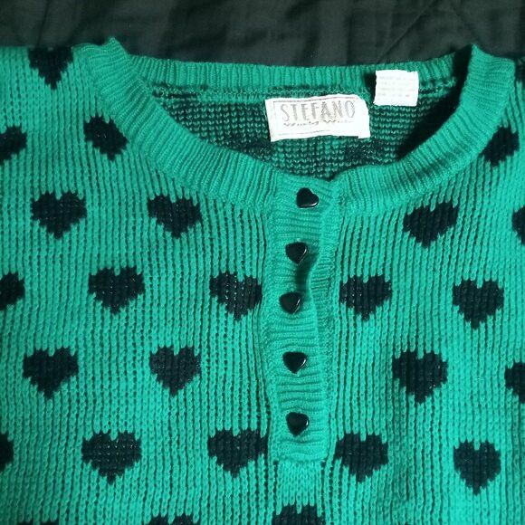 Other Vintage Stefano Hearts Pattern Knit Crewneck Sweater Size ONE SIZE - 1 Thumbnail