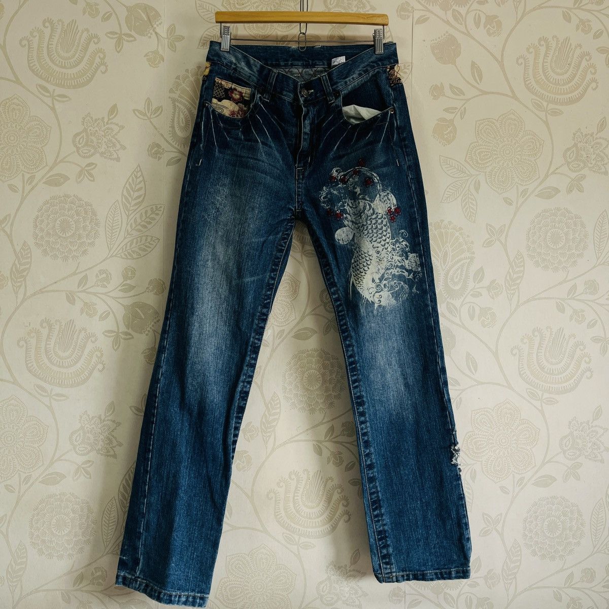 Vintage Vintage Karakuri Koi Fish Yakuza Denim Jeans Size US 32 / EU 48 - 4 Thumbnail