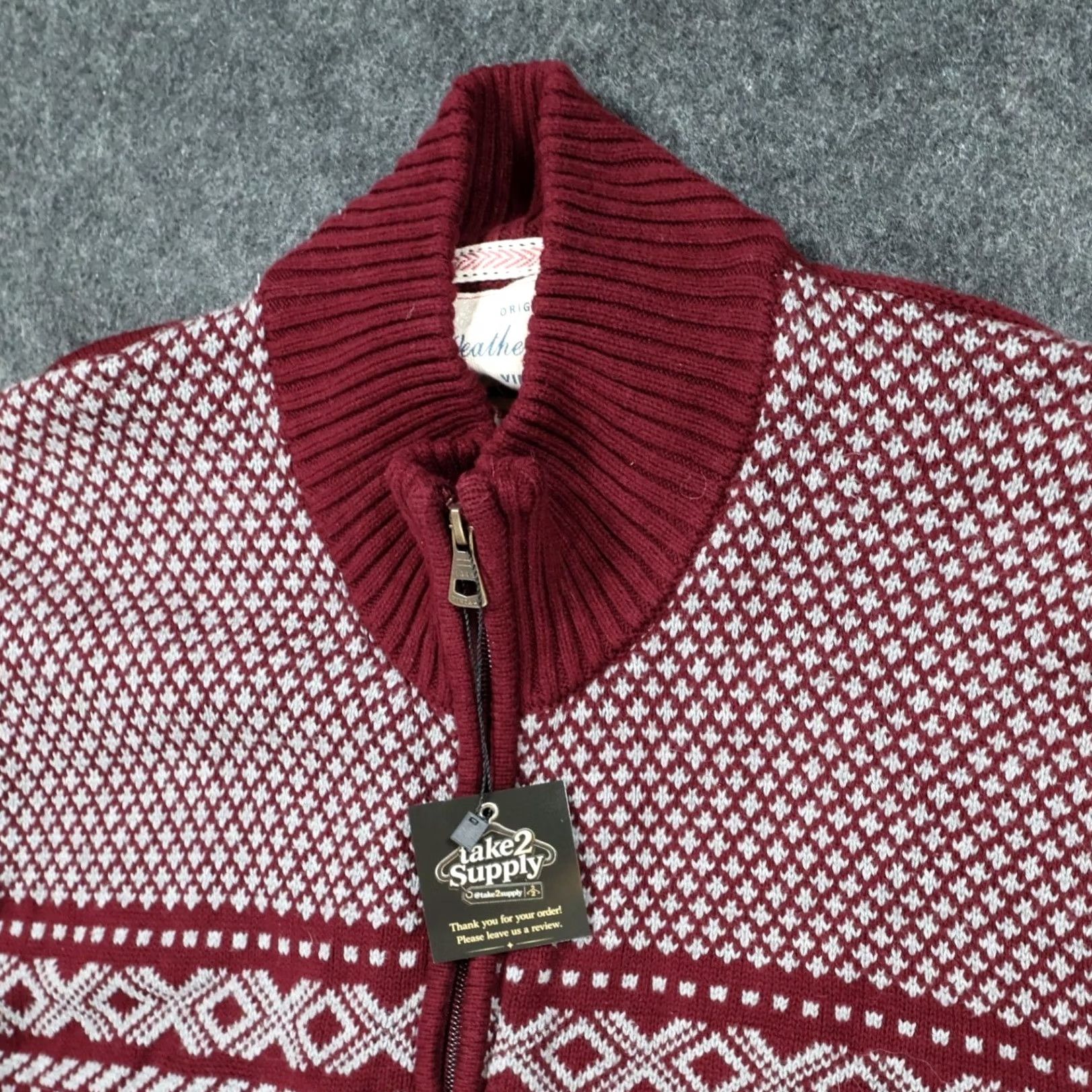 Weatherproof Weatherproof Vintage Sweater Mens L Maroon Fair Isle Quarter Zip Size US L / EU 52-54 / 3 - 3 Thumbnail