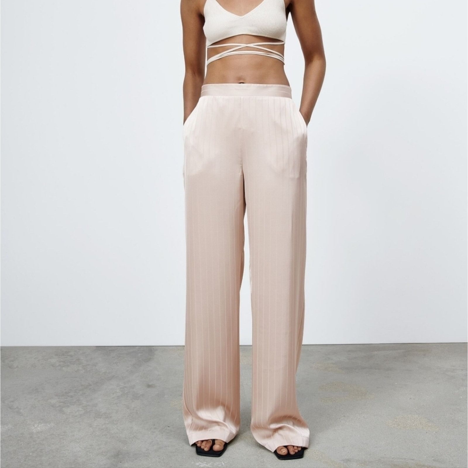 Zara NWOT/Zara-Pinstripe satin trousers Size 30" / US 8 / IT 44 - 1 Thumbnail