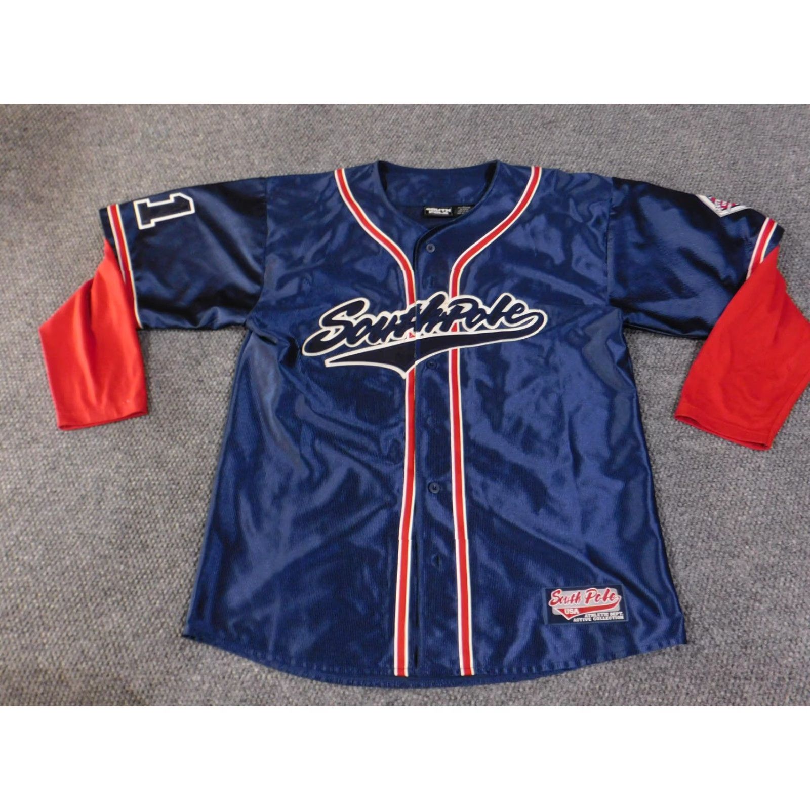 Southpole VINTAGE South Pole Shirt Mens Large Navy Red Baseball Jersey Button Front 3/4 Sleeve Size US L / EU 52-54 / 3 - 3 Thumbnail