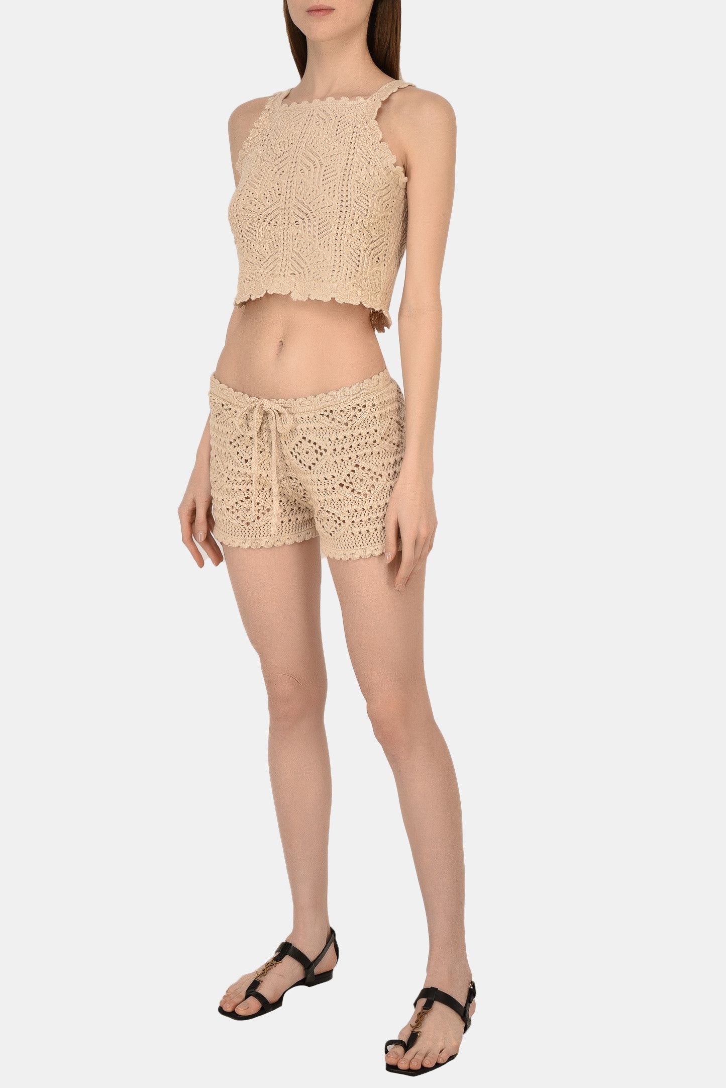 Saint Laurent Paris o1s1wg110924 Low-Waisted Crochet Shorts in Wool in Beige Size 36" / US 14 / IT 50 - 6 Thumbnail