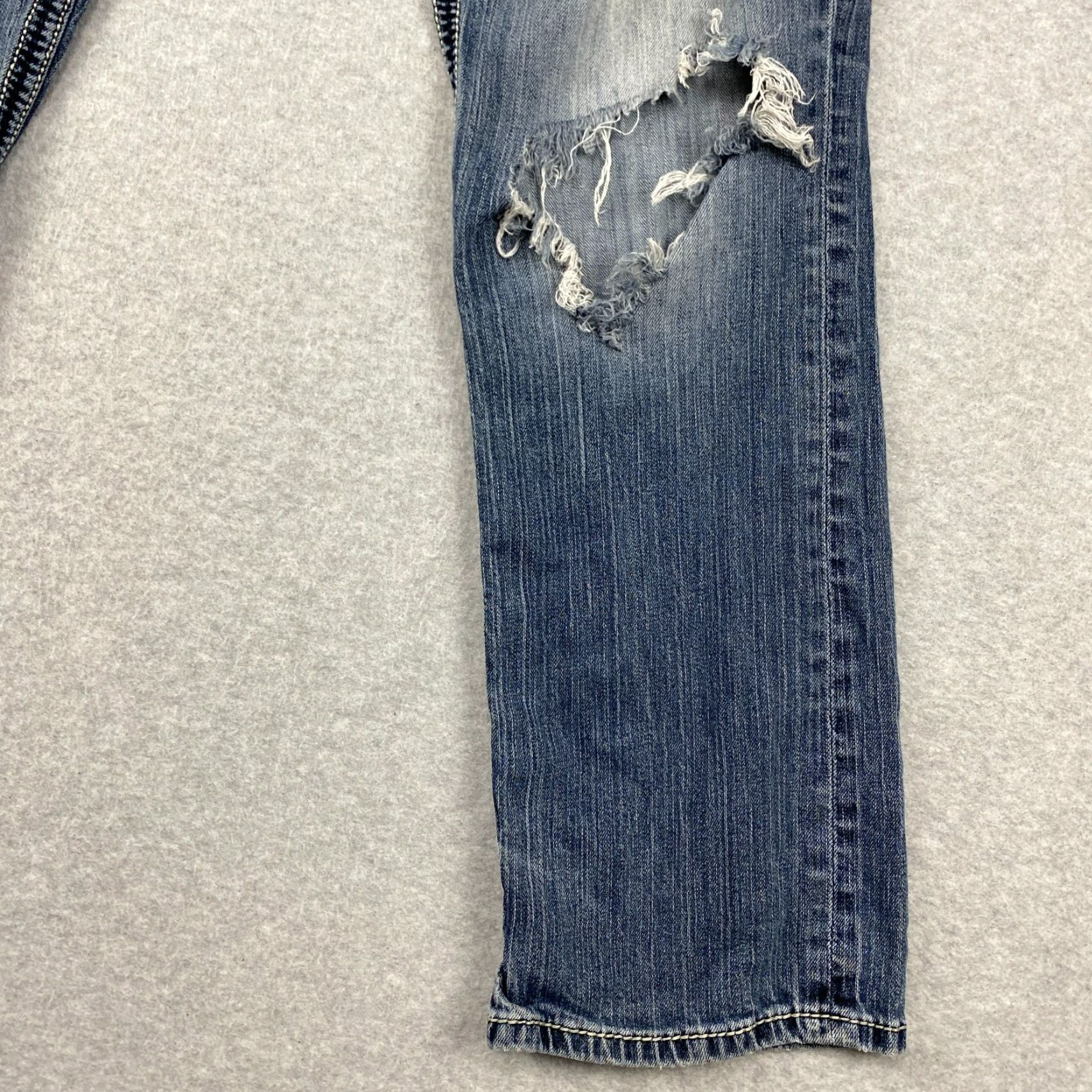 Vintage Buckle BKE Jake Jeans Mens 33R Blue Straight Distressed Denim Size US 33 - 3 Thumbnail