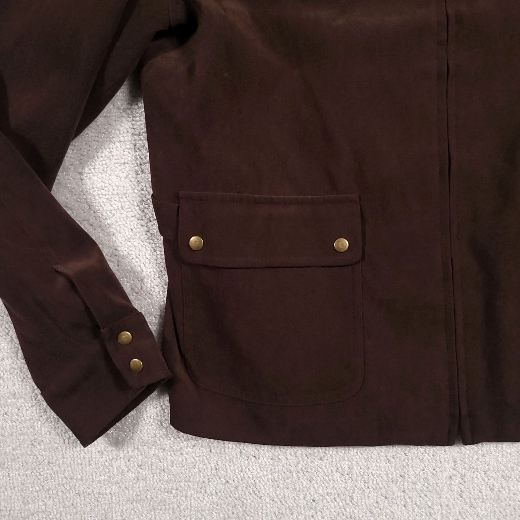 Talbots Talbots Womens Full Zip Jacket 10P Petite Brown Long Sleeve Shoulder Pads Size L / US 10 / IT 46 - 4 Thumbnail