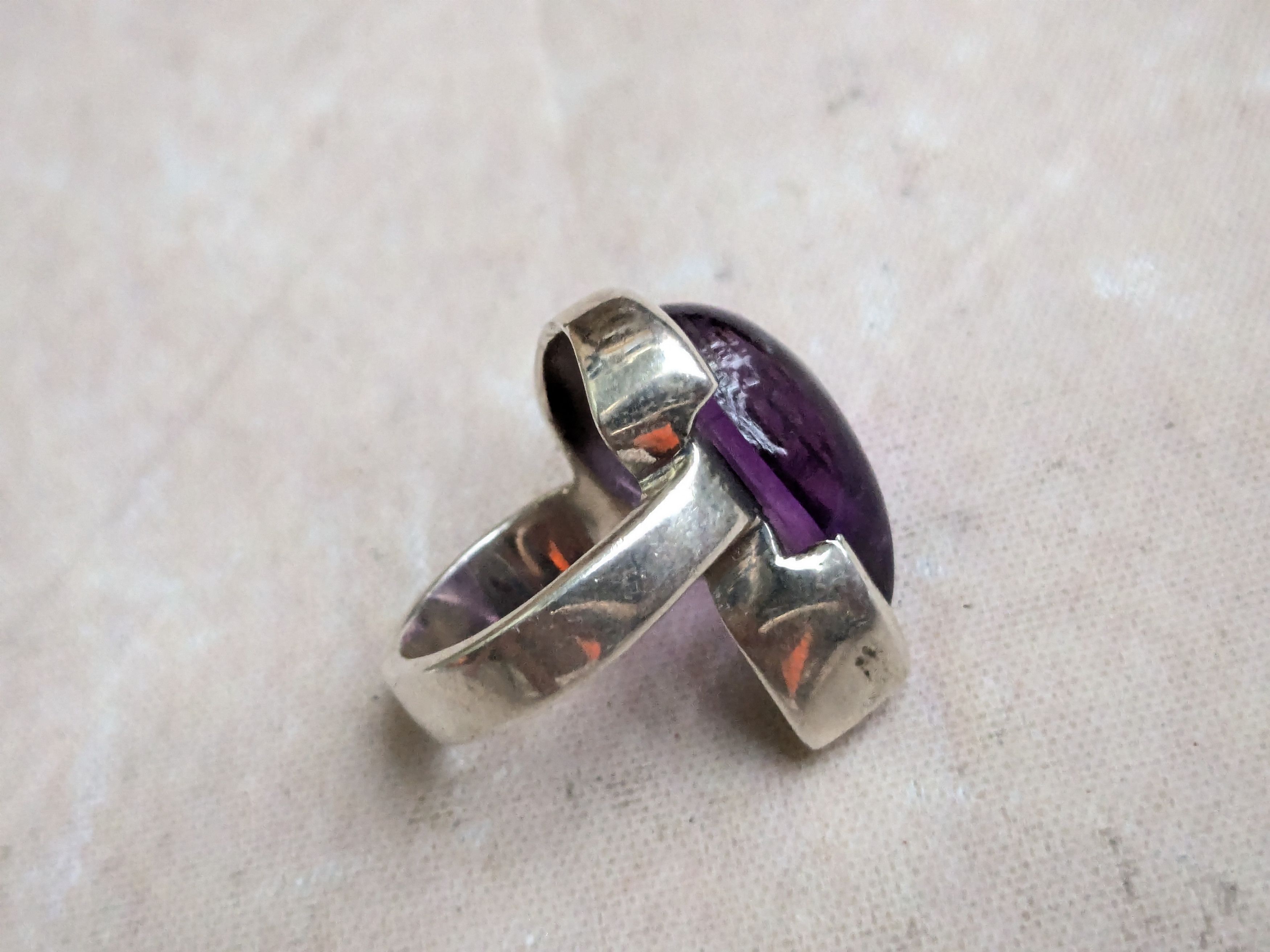 Sterling Silver Vintage Sterling Silver Ring Purple Amethyst 6 Teardrop Size ONE SIZE - 3 Thumbnail